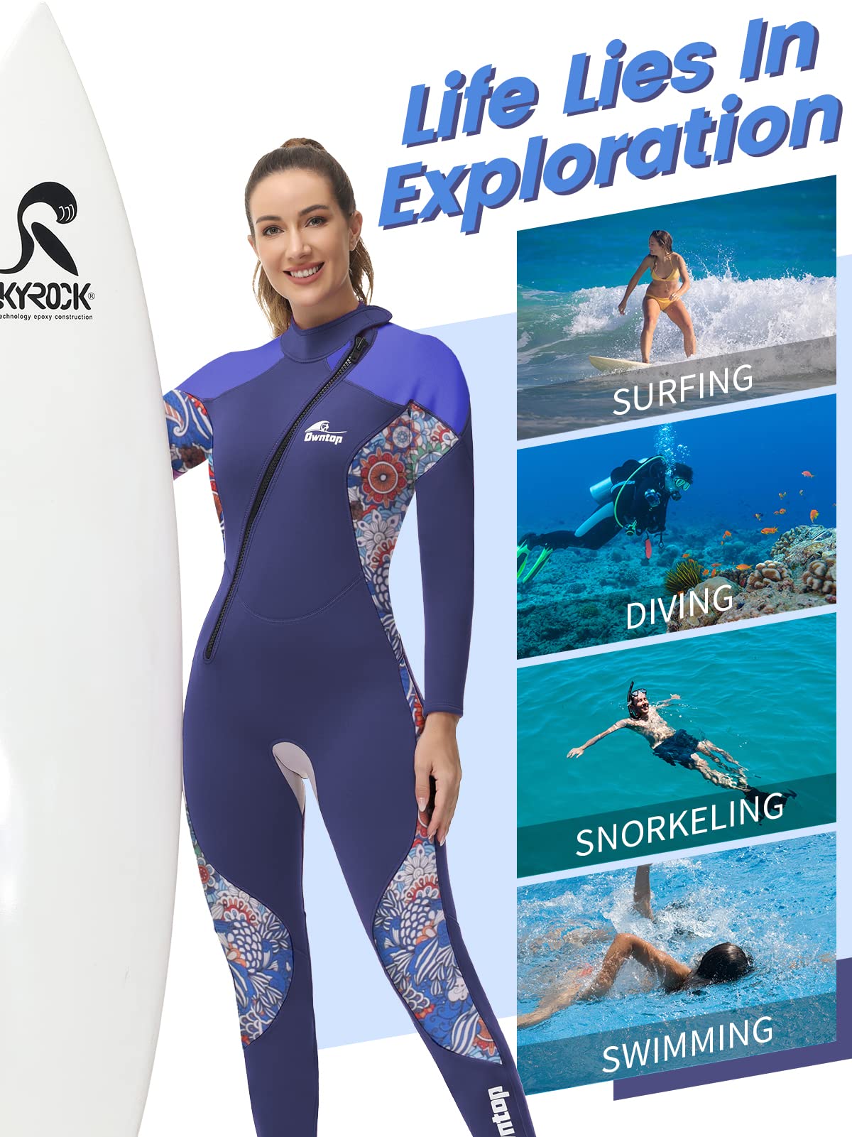 PROTAURI 3MM Women's Wetsuit - Thick Neoprene Full Body Diving Suit with Front Zip for Cold Water Protection | Long Sleeve One Piece Swimsuit with UV Protection | Perfect for Surfing, Scuba Diving, Snorkeling & Swimming | Stay Warm in Ocean, Beach & Pool Activities
