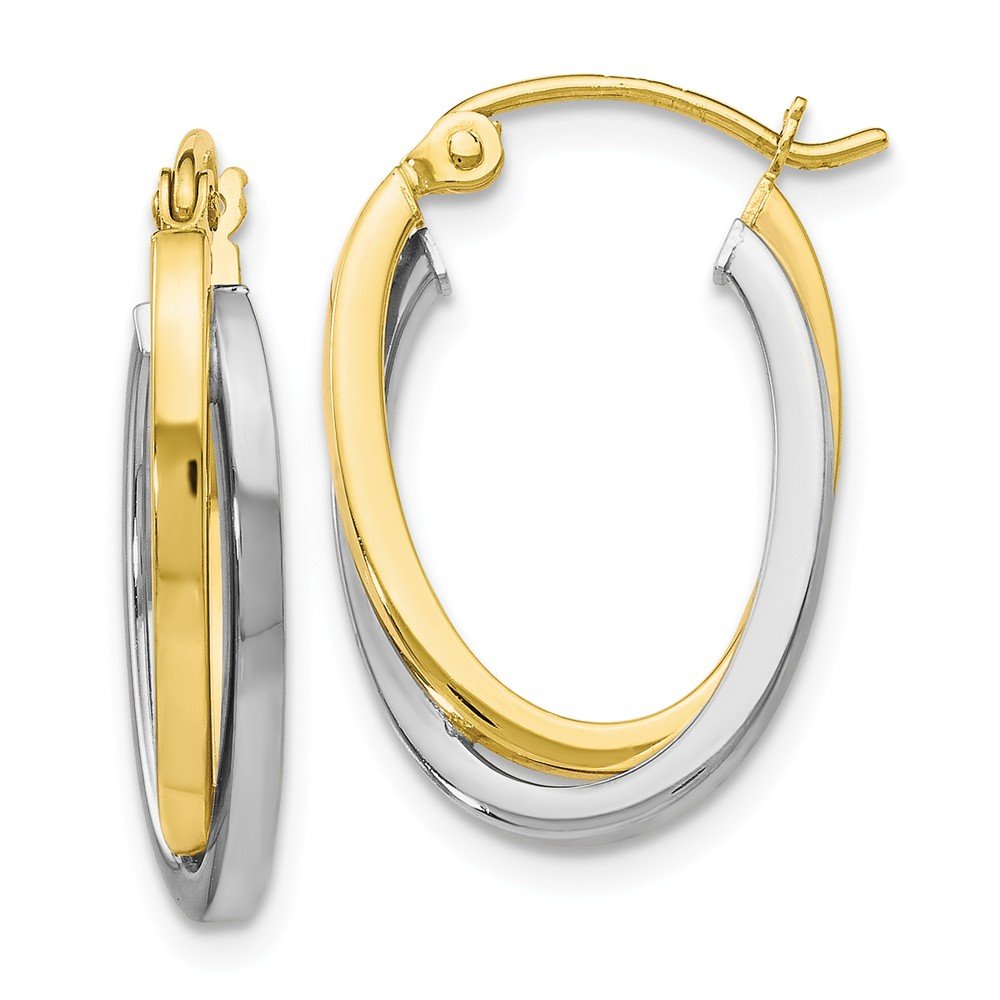 10K Two-Tone Gold Polished Hinged Hoop Earrings for Women - Elegant Everyday & Special Occasion Jewelry Gift