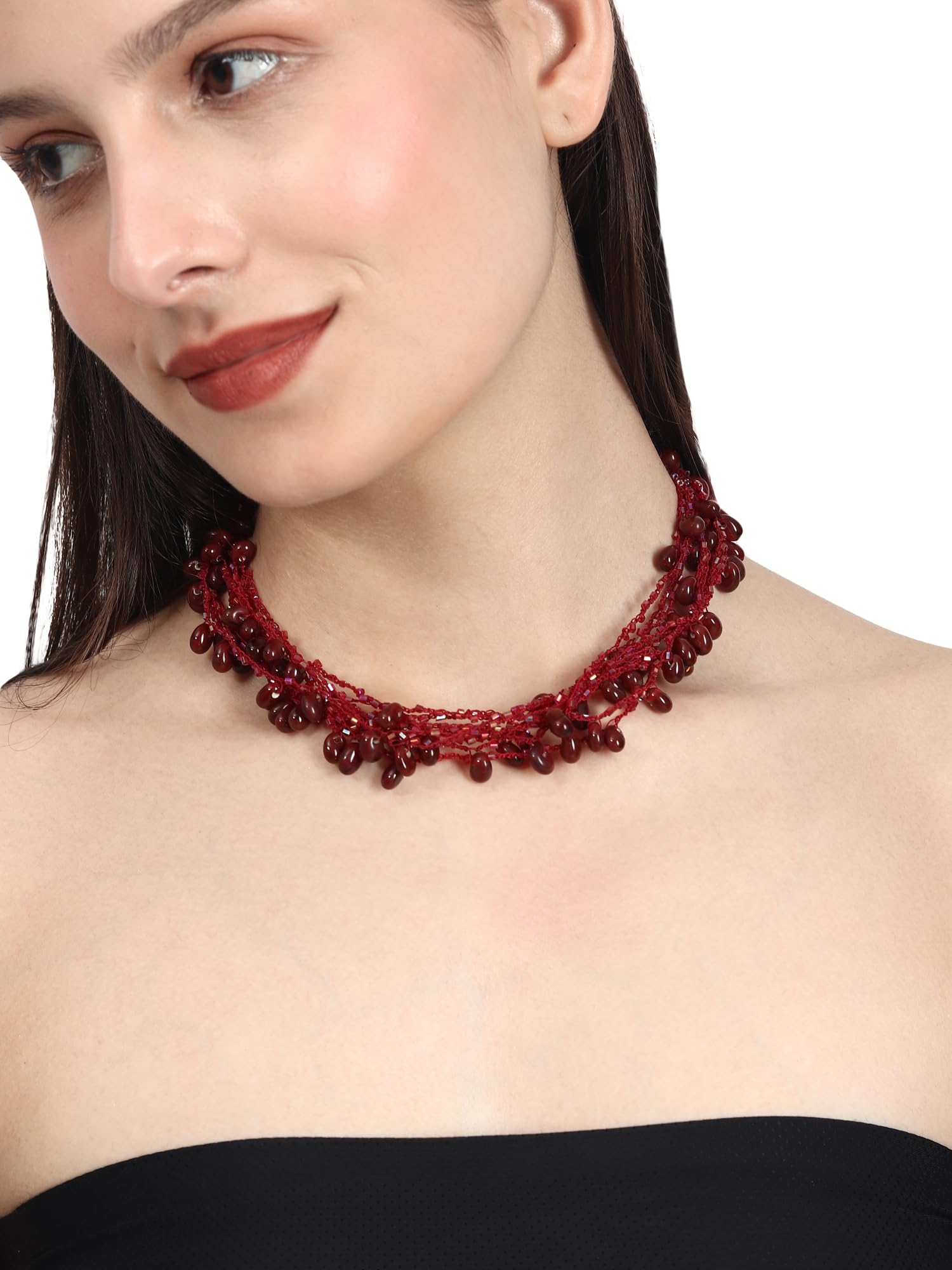 DCA Maroon Multi Strand Hand Crochet Necklace for Women - Bohemian Beaded Statement Jewelry - Perfect for Parties, Weddings & Everyday Wear (4481)