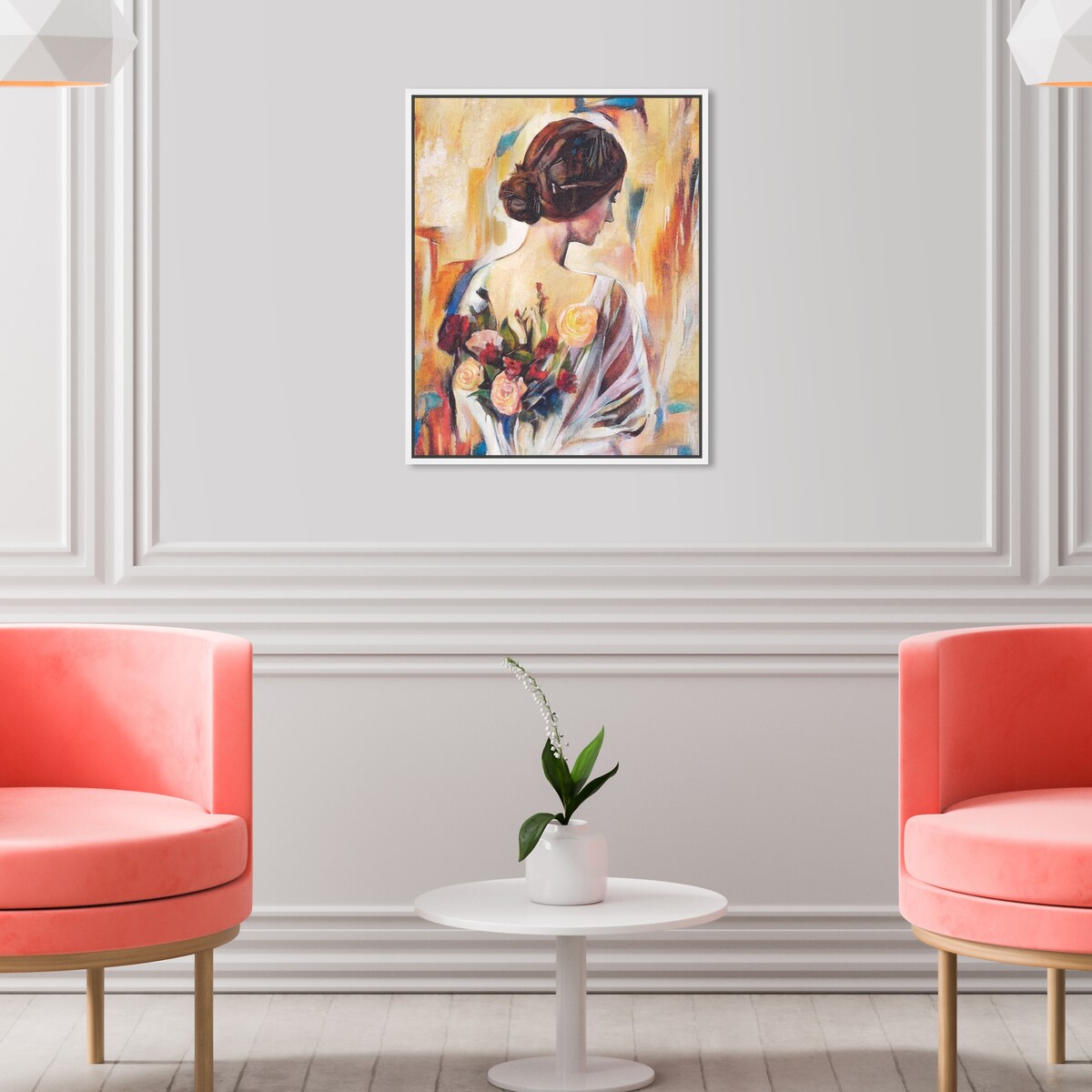 Modern White Framed Canvas Wall Art Print - Floral Back and Flowers Design for Female Beauty, Perfect for Bedroom Decor & Living Room Aesthetic
