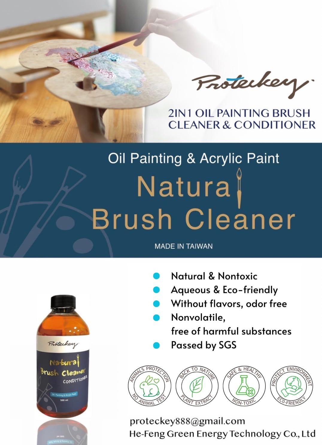 Natural Paint Brush Cleaner & Conditioner - Non-Toxic, Odorless for Oil & Acrylic Paints - Perfect for Kids & Artists