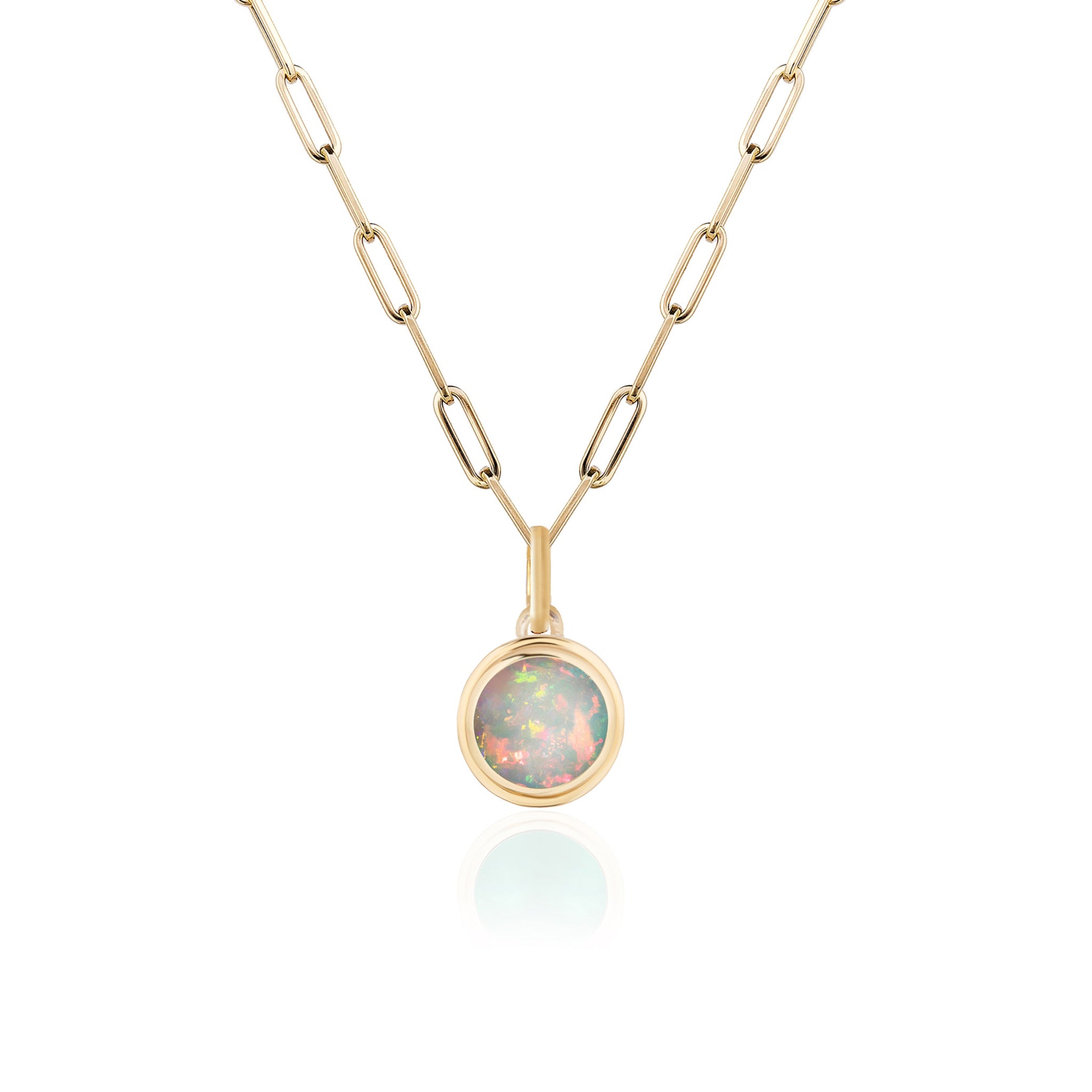 Goshwara Round Cabochon Opal 18K Gold Pendant Necklace for Women - Elegant Jewelry Gift for Birthday, Anniversary & Special Occasions