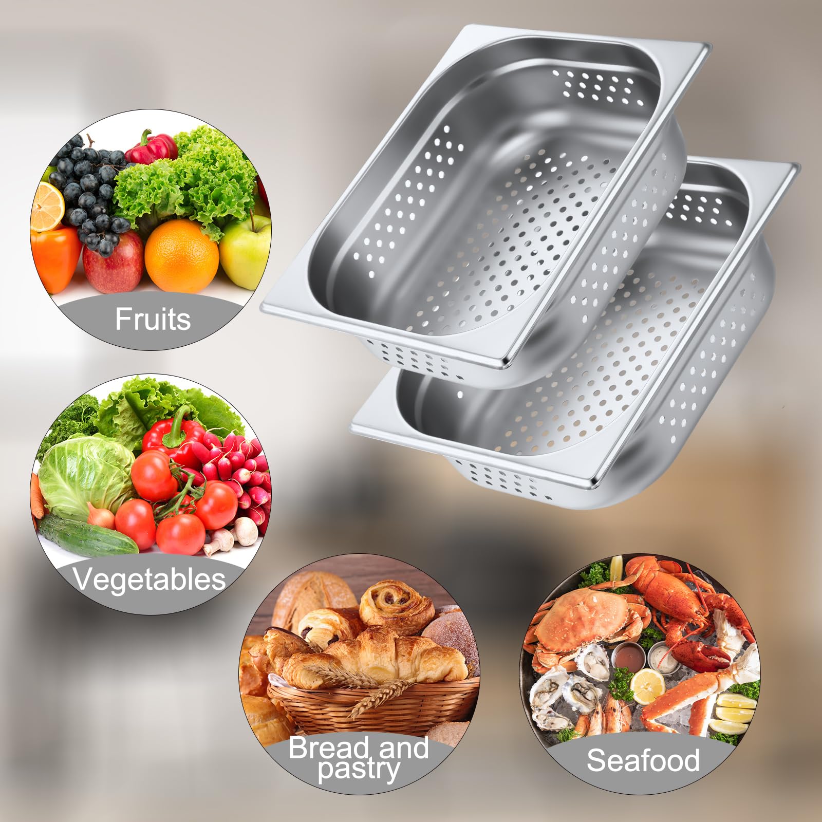 Lounsweer 2 Pack Stainless Steel Half Size Hotel Pans - Perforated Steam Table Pans (12.8''x4''x10.43'') for Commercial Catering, Kitchen & Restaurant Food Serving | Perfect for Buffets, Banquets & Food Storage