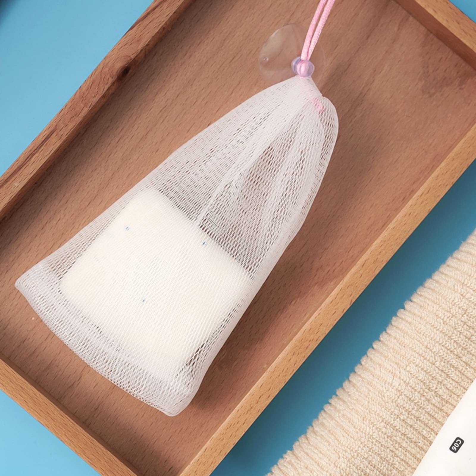 100PCS Exfoliating Mesh Soap Pouches - Reusable Bubble Foaming Net Soap Bags with Drawstring & Suction Cup - Soap Savers for Shower, Bath, Travel & Gym - Gentle Exfoliation & Lather Booster