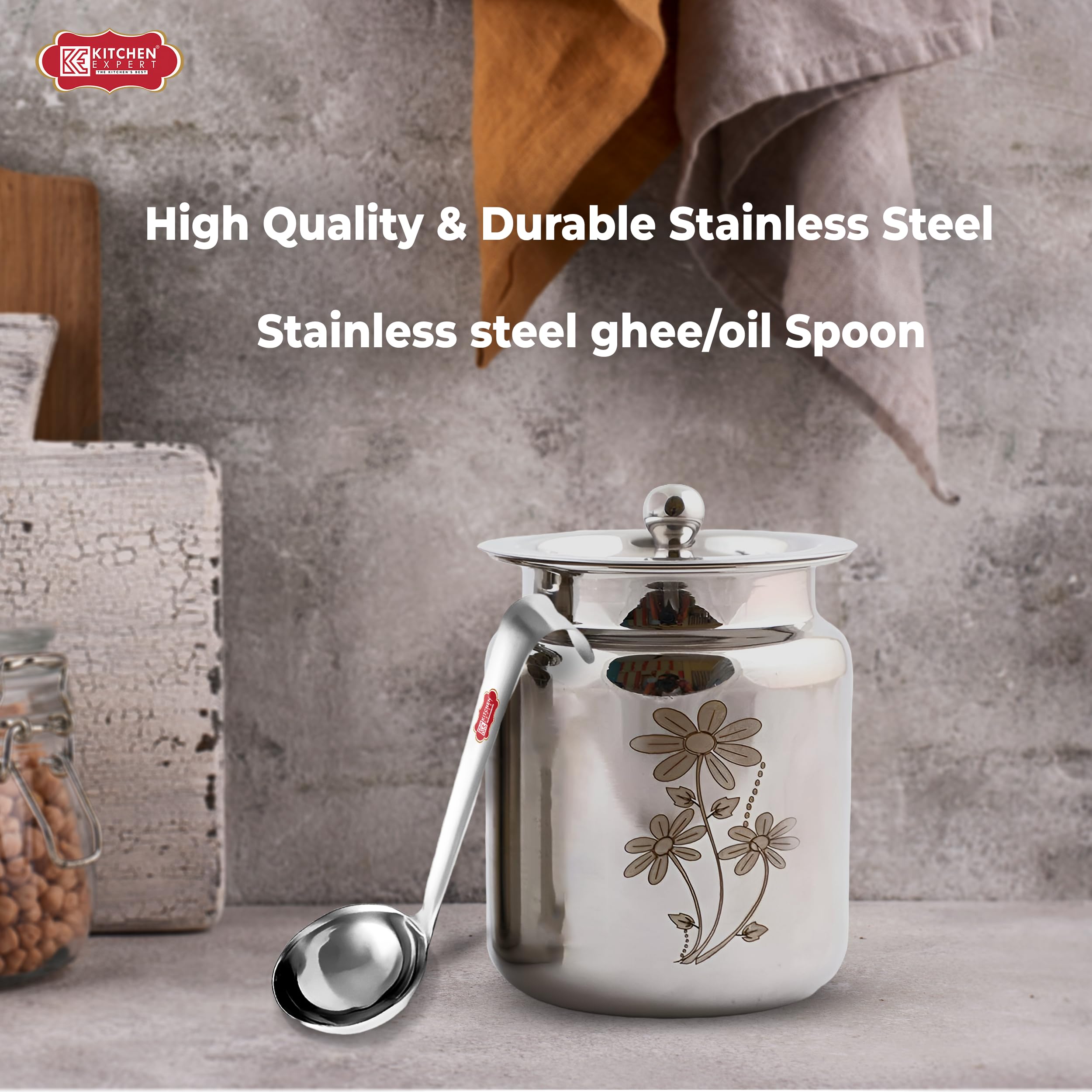 Premium Stainless Steel Ghee Spoon Set - Small & Medium Ladles for Ghee, Oil & Honey - Perfect for Jars, Pots & Containers - 2 Piece Kitchen Utensil Set for Cooking, Baking & Serving