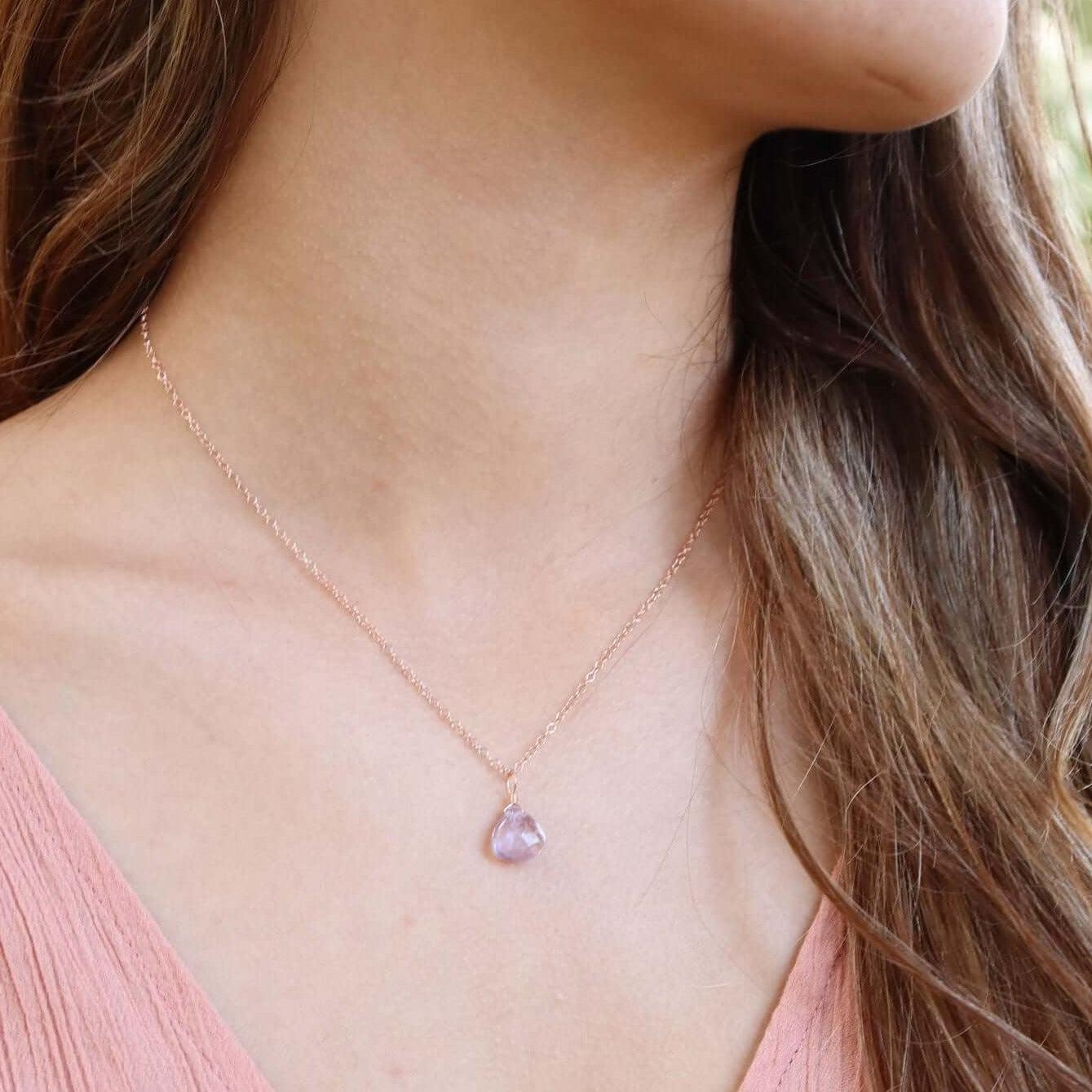 Pink Amethyst Teardrop Pendant Necklace - Dainty Crystal Jewelry for Women, Healing Stone Gift for Her | Perfect for Meditation, Yoga & Spiritual Healing