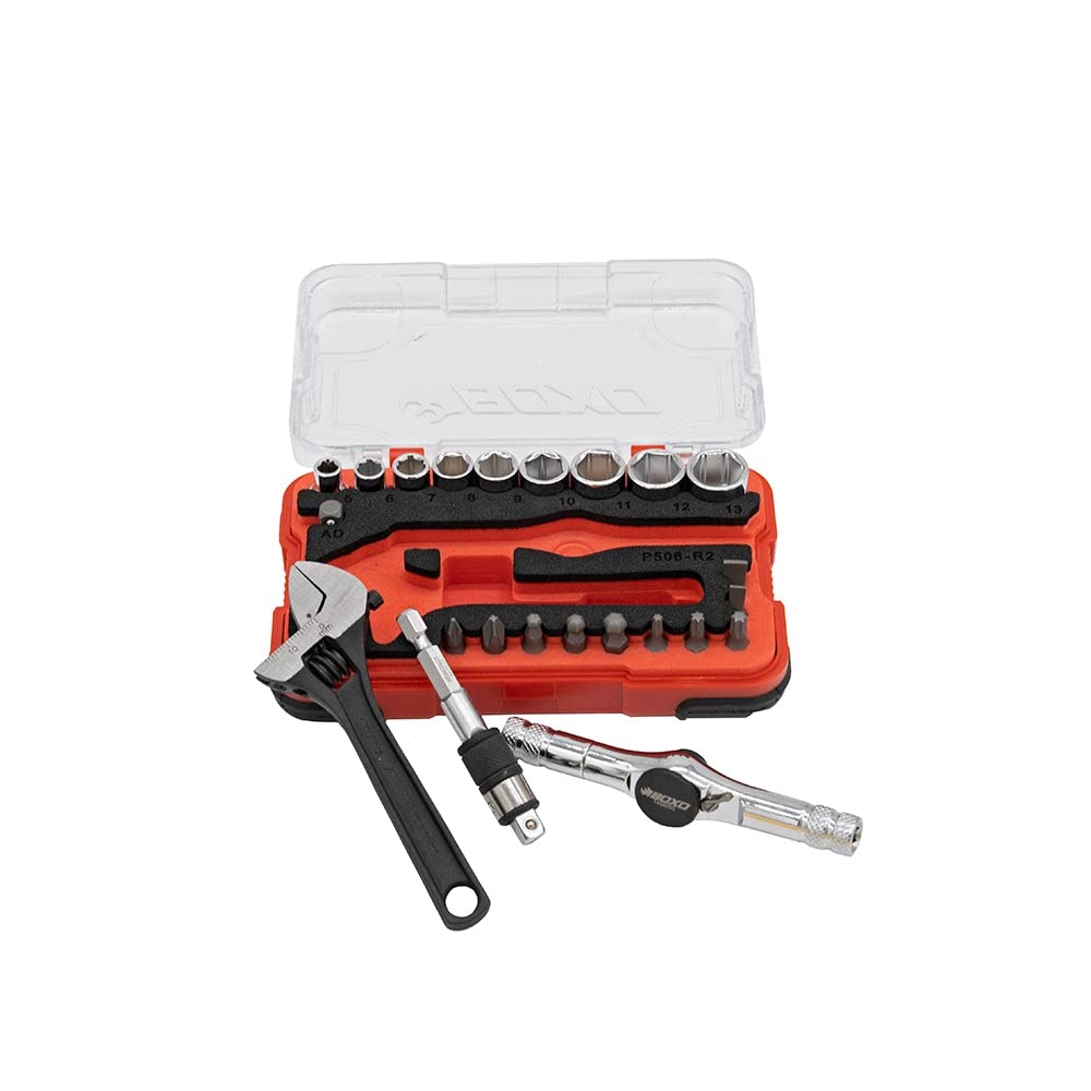 BOXO USA 23-Piece Multi-Driver T-Handle Socket Bit Set - Compact Tool Kit for Automotive Repair, Home Improvement & DIY Projects | Includes Handy Storage Case