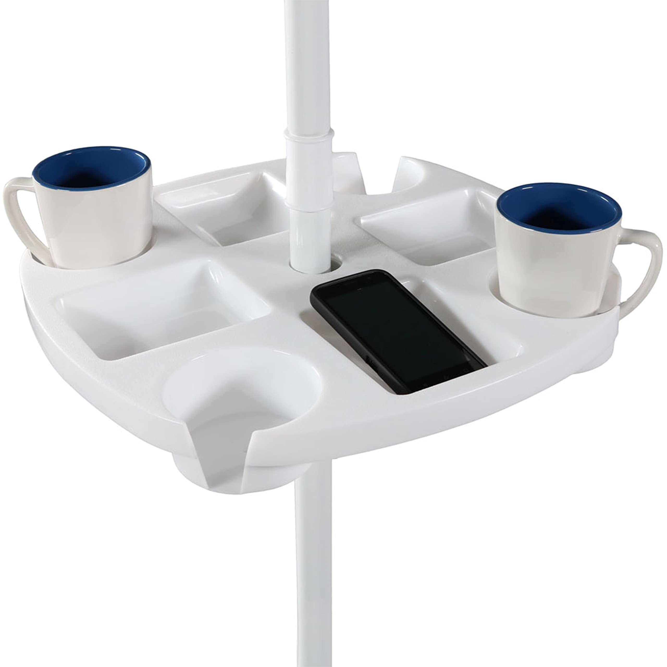 Sunnydaze Outdoor Beach Umbrella Table with 4 Drink Holders & Tray Slots - Heavy Duty Patio & Poolside Umbrella Stand - Perfect for Backyard, Beach, and Outdoor Entertaining
