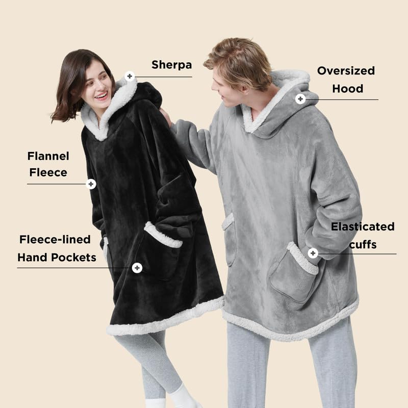 Bedsure Oversize Wearable Blanket Hoodie for Adults & Kids - Soft Grey Hooded Blanket, Perfect Birthday Gift for Women, Men & Mom, Ideal for Mother's Day, Cozy for Movie Nights & Lounging