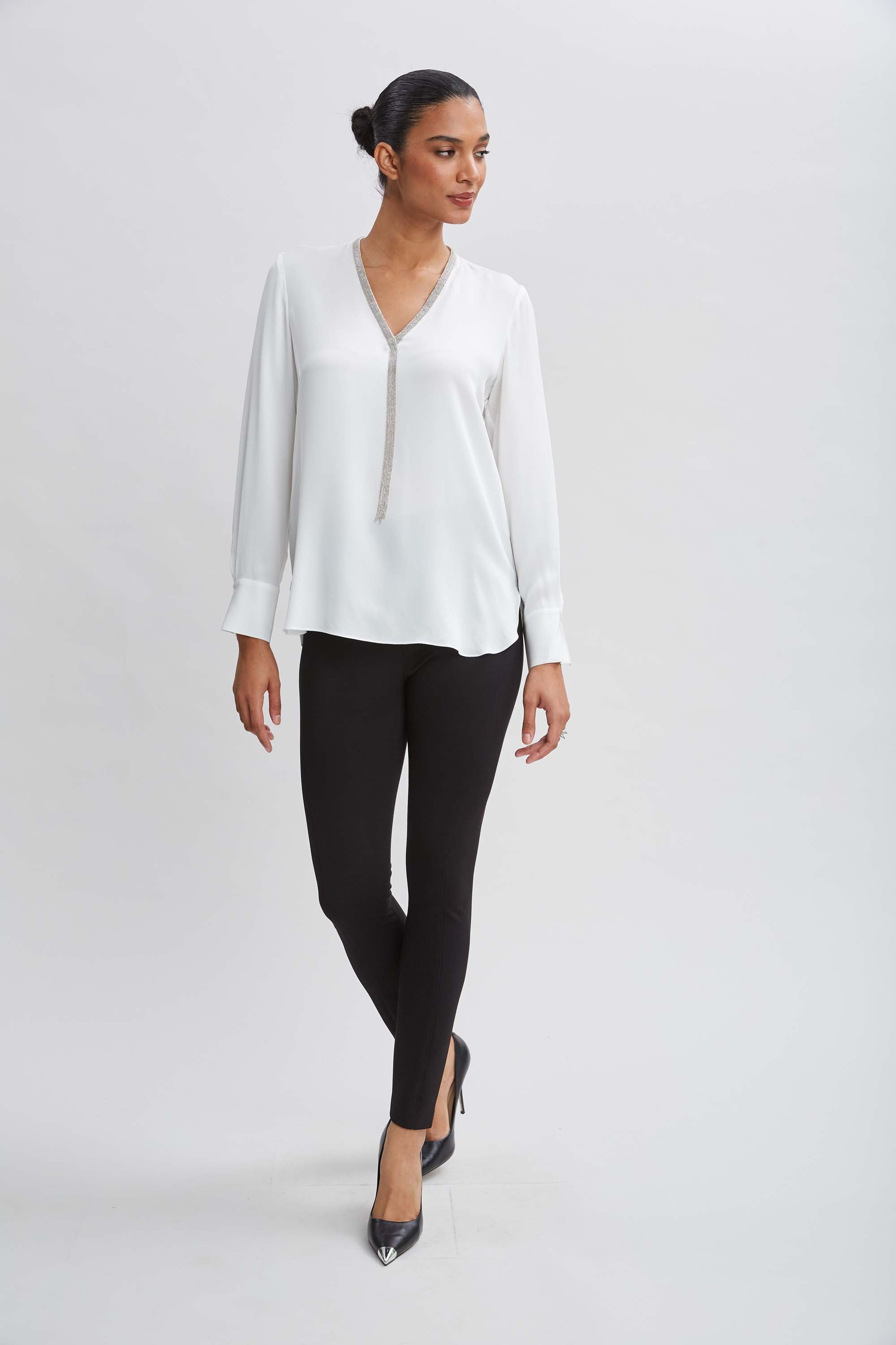 Elegant Silk Long Sleeve Chain Shirt for Women - Luxury Blouse with Detachable Chains - Perfect for Evening Parties, Date Nights & Special Occasions