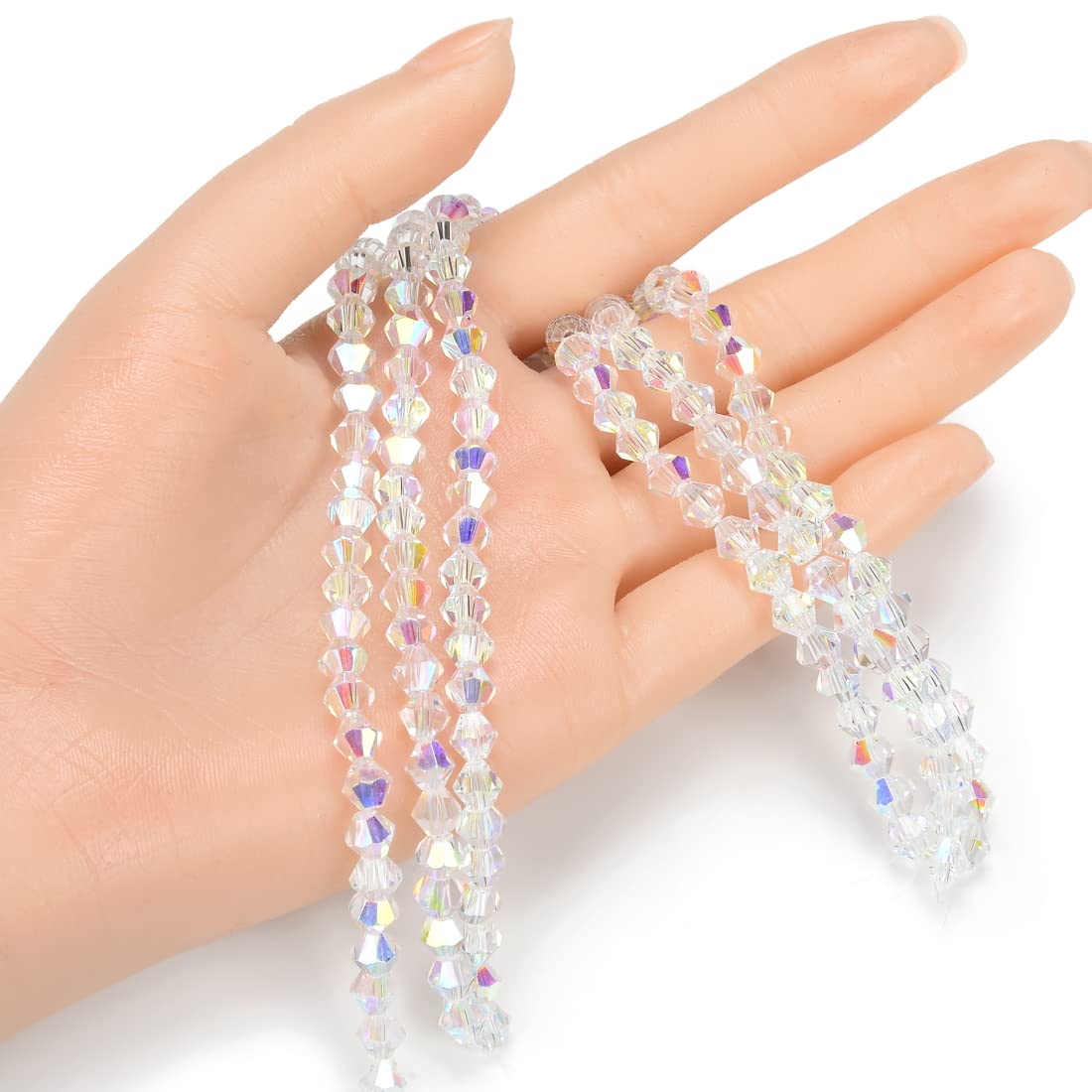 20 Strands Czech 6mm (0.24 Inch) Faceted Bicone Crystal Glass Loose Beads - Bulk Spacer Beads for DIY Jewelry Making (860-920pcs) - AB Finish for Necklaces, Bracelets & Craft Projects
