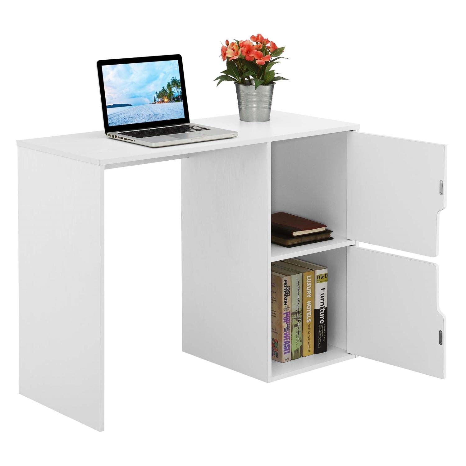 Convenience Concepts Designs2Go White Student Desk with Storage Cabinets - Perfect for Small Spaces, Dorm Rooms & Home Office Study