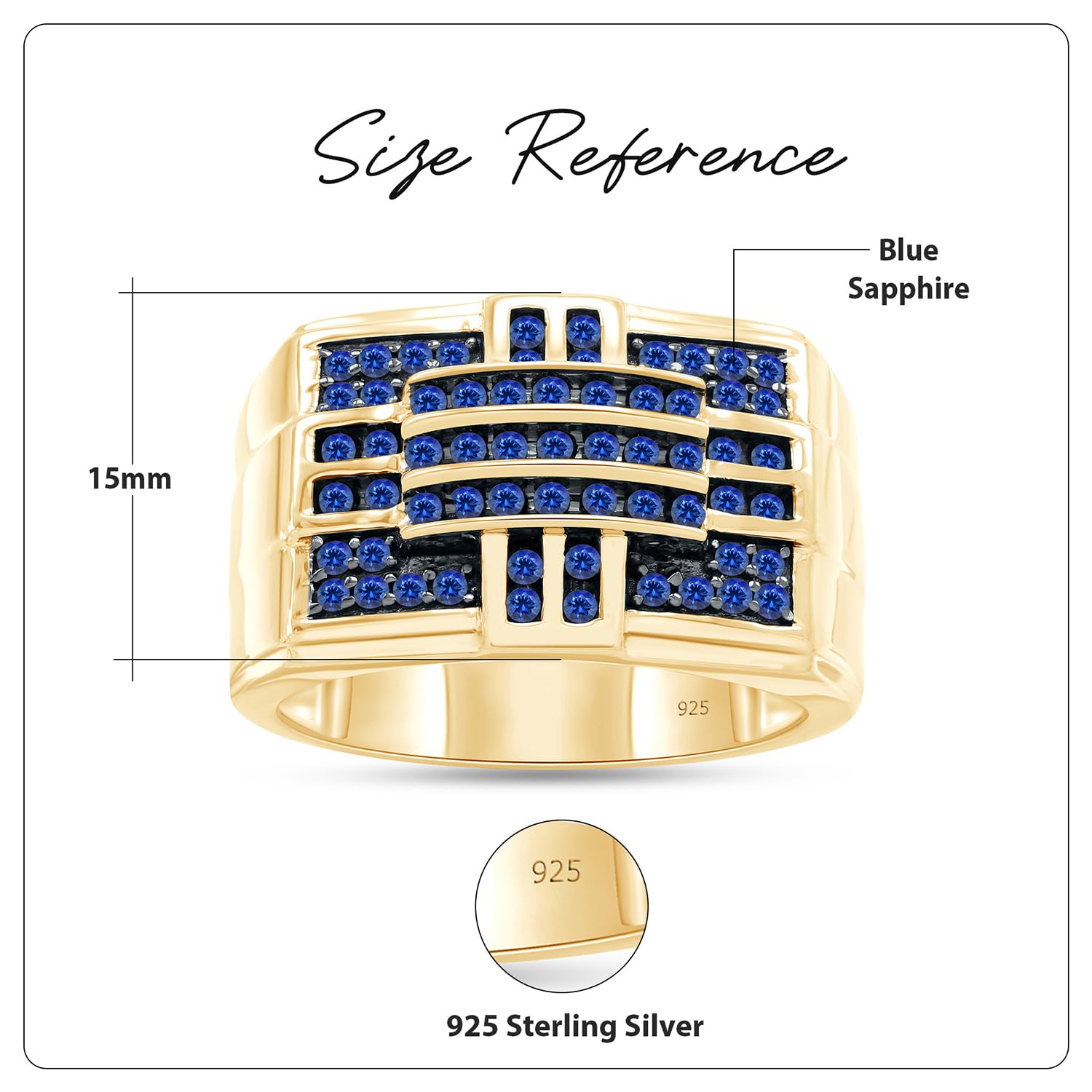 14k Gold Over Sterling Silver Round Cut Simulated Blue Sapphire Men's Band Ring - Elegant Jewelry Gift for Father's Day, Wedding, Anniversary & Special Occasions