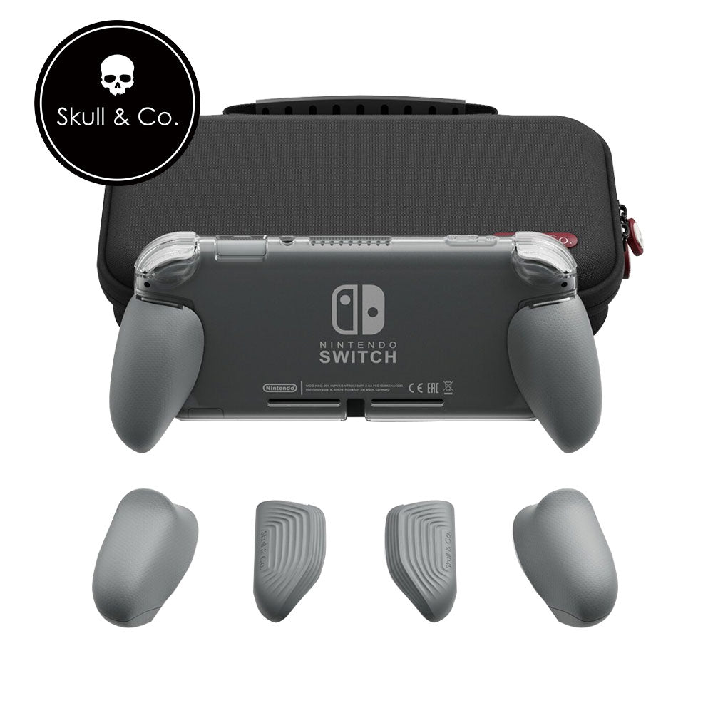 Skull & Co. GripCase Lite Bundle for Nintendo Switch Lite - Protective Grip Cover with MaxCarry Case Lite (Grey) | Ergonomic Handheld Gaming Accessories for Travel & Commuting