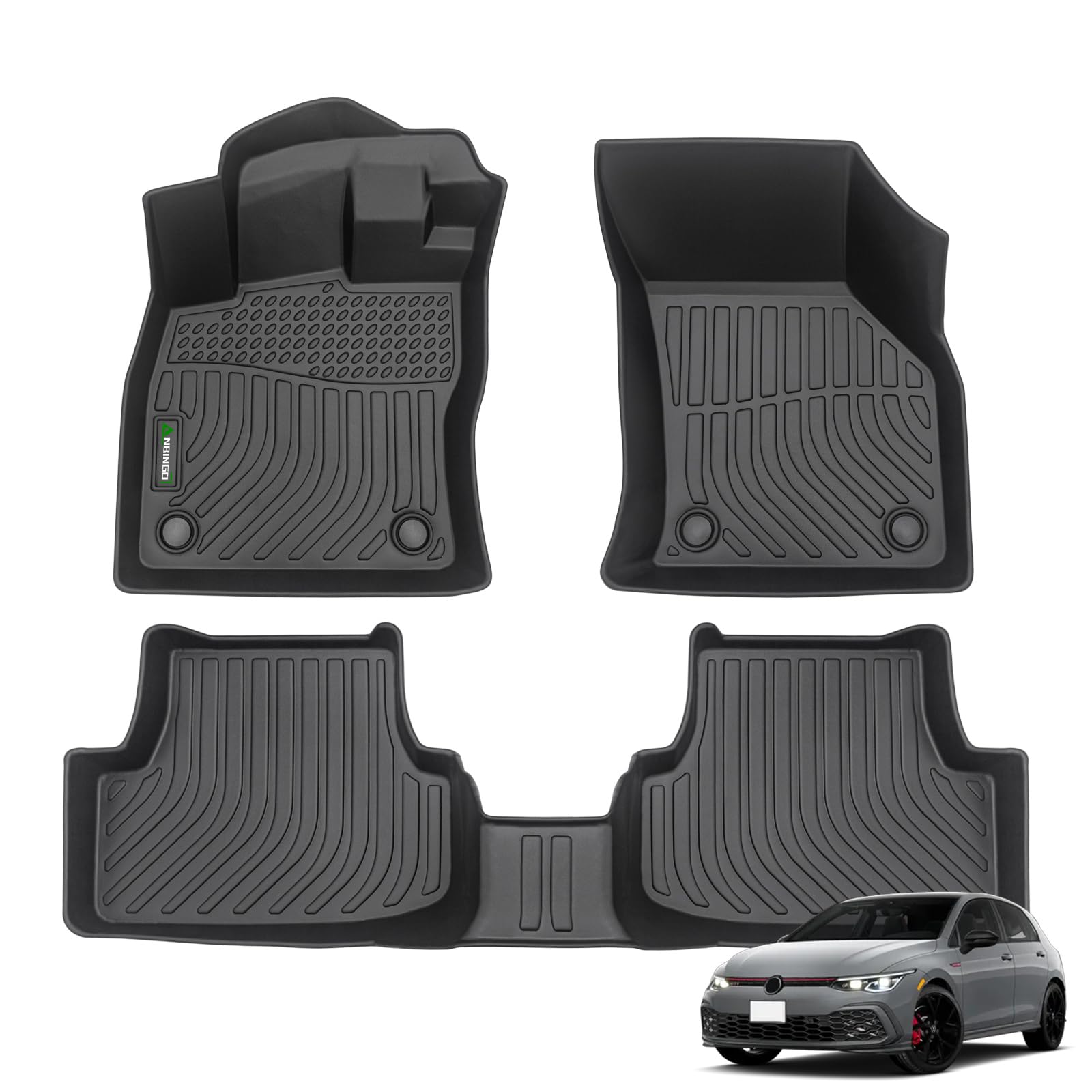 ANBINGO® Waterproof All-Weather Floor Mats for VW Golf MK7 (2015-2021) - Full Set Front & Rear Custom Fit Car Mats - Golf/Golf Alltrack/GTI/R/Sportwagen Accessories - Durable Black Floor Liners for Driving Comfort & Car Protection