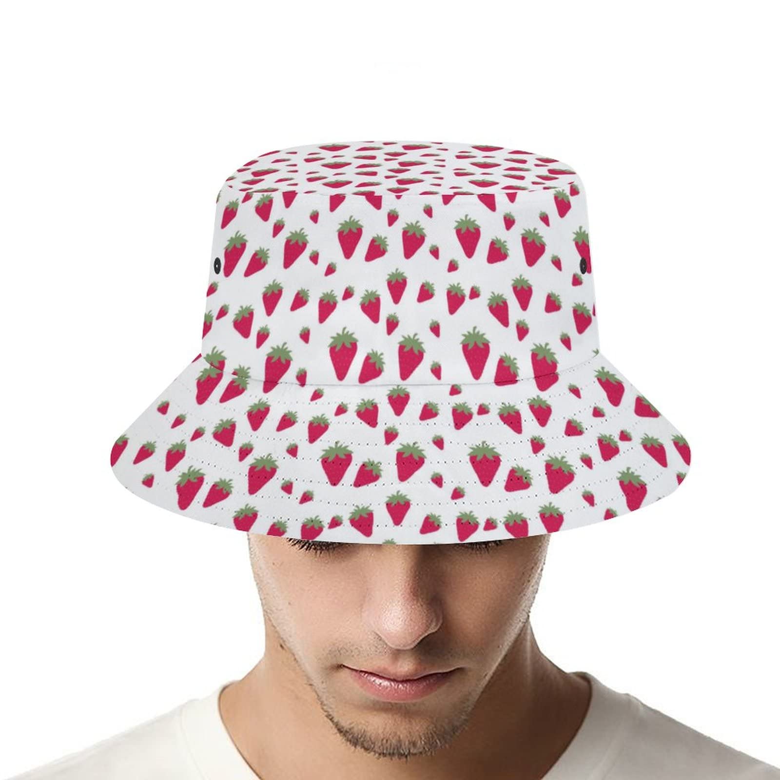 Strawberry Print Bucket Hat for Women & Men - Lightweight Packable Summer Sun Hat for Beach, Fishing, Travel & Outdoor Activities - Unisex Adjustable UV Protection Hat