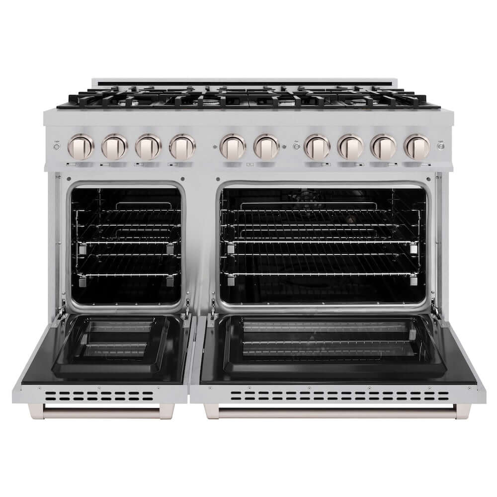 ZLINE 48-Inch 6.7 cu. ft. Select Double Oven Dual Fuel Range with 8 Burner Gas Cooktop in Satin Stainless Steel (HDRS 48) - Professional Kitchen Appliance for Home Chefs & Cooking Enthusiasts