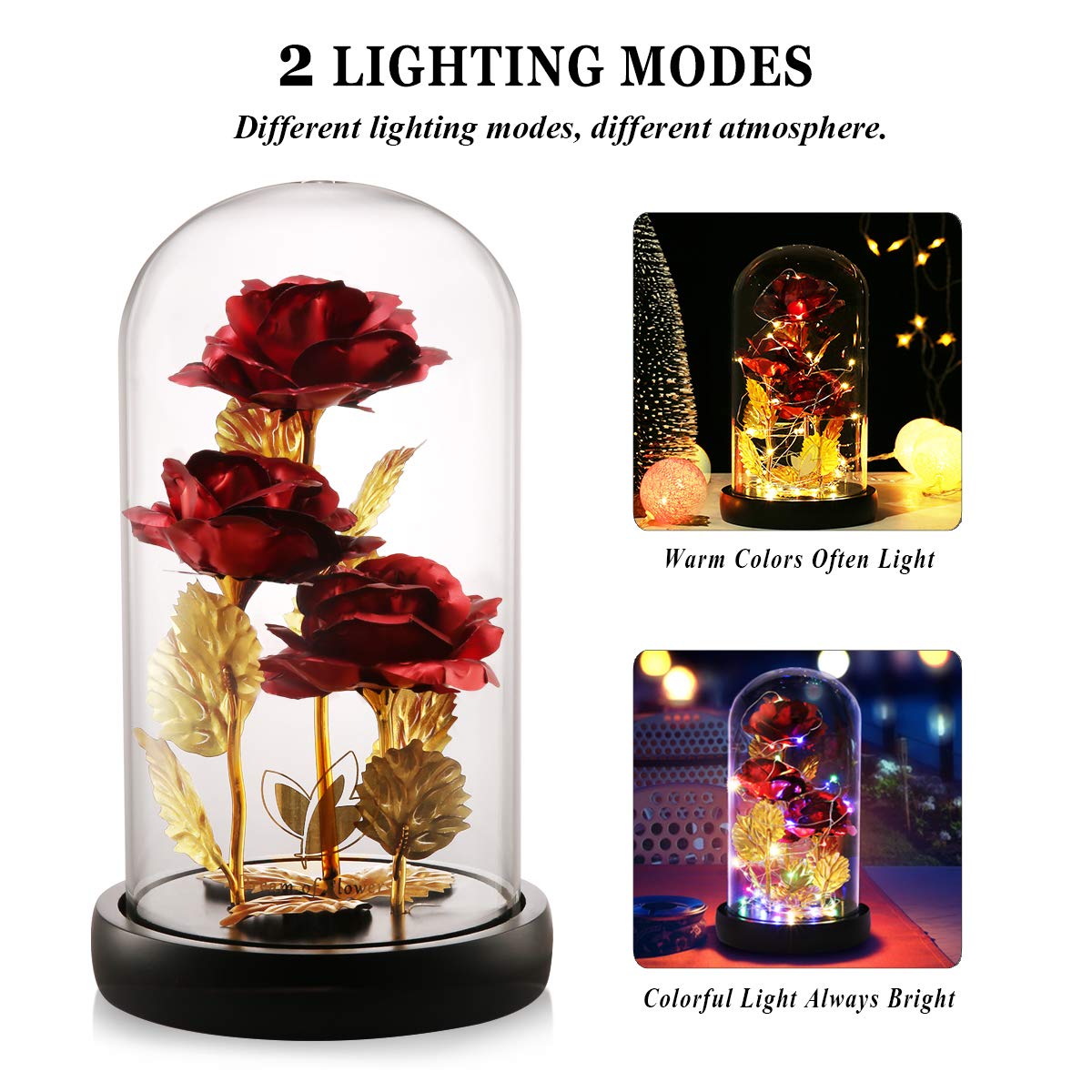 Valentine's Day Gifts for Wife - LED Galaxy Rose Flower with 2 Lighting Modes & Gold Foil, Enchanted Beauty and The Beast Inspired Rose - Romantic Anniversary Birthday Gifts for Her - Perfect for Home Decor, Wedding Centerpiece, and Special Occasion Surprises