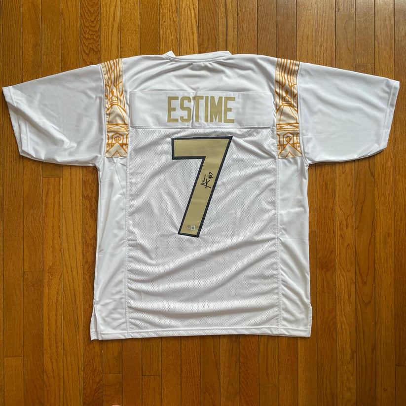 Authentic Audric Estime Autographed Notre Dame Fighting Irish 2022 Shamrock Series Las Vegas Game Jersey - Perfect for Collectors, Fans & Sports Memorabilia Displays