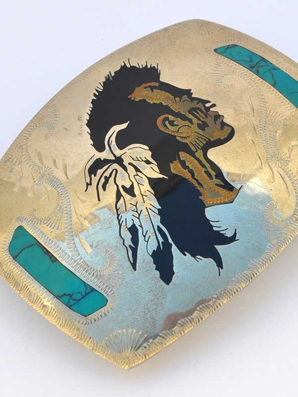 Johnson & Held JHINDIAN Nickel Silver Handcrafted Turquoise Belt Buckle for Men - Western Style Accessory for Jeans, Cowboy Boots & Rodeo Outfits