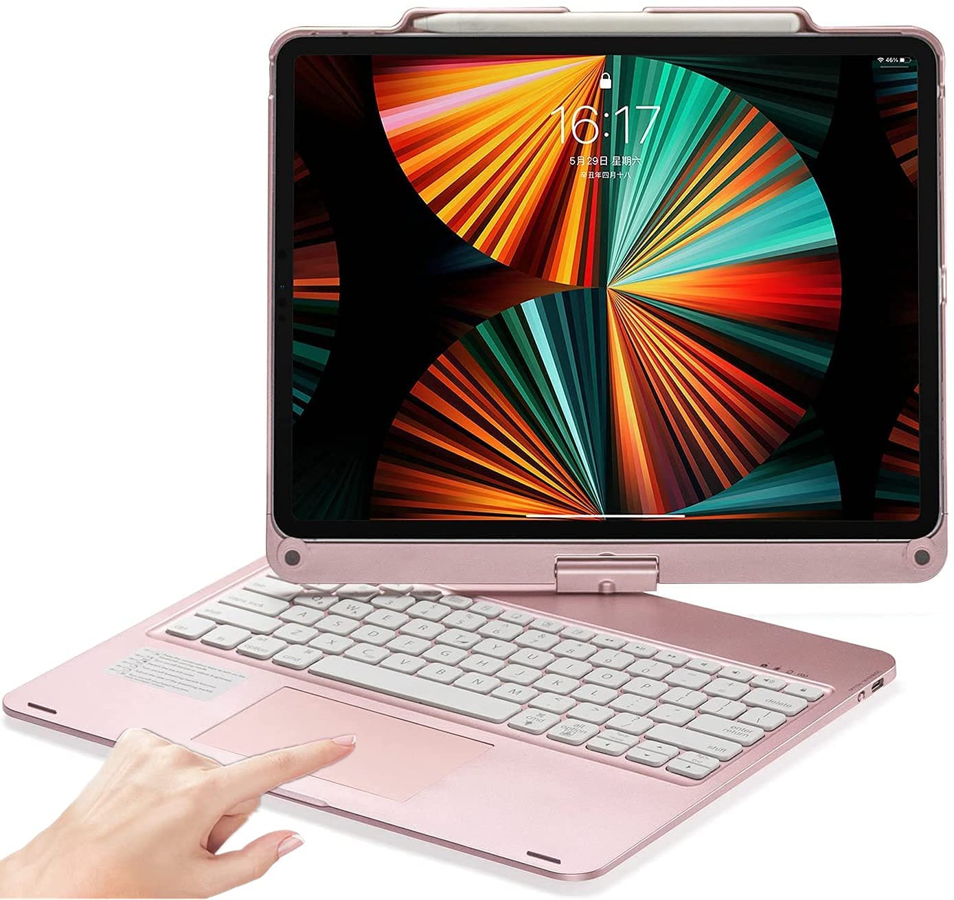 360° Rotatable Backlit Keyboard Case for iPad Air 13 inch (M3/M2-2025/2024) & iPad Pro 12.9 (6th/5th/4th/3rd Gen) - Aluminum Alloy Smart Cover with Touchpad - Rose Gold | Perfect for Work, Study & Travel