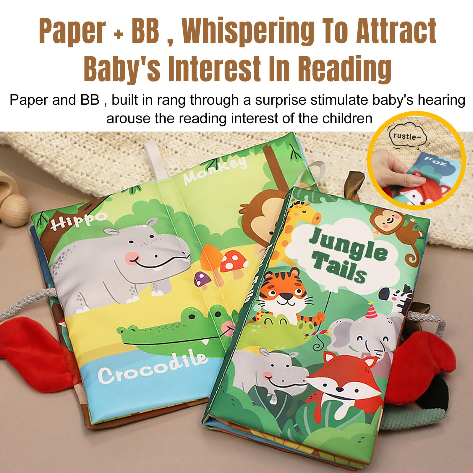 2 PCS High Contrast Baby Toys for 0-6 Months, 3D Animal Tails Sensory Books for Brain Development, Soft Montessori Visual Stimulation Toys, Perfect Gift for Newborns, Nursery & Playtime Essentials