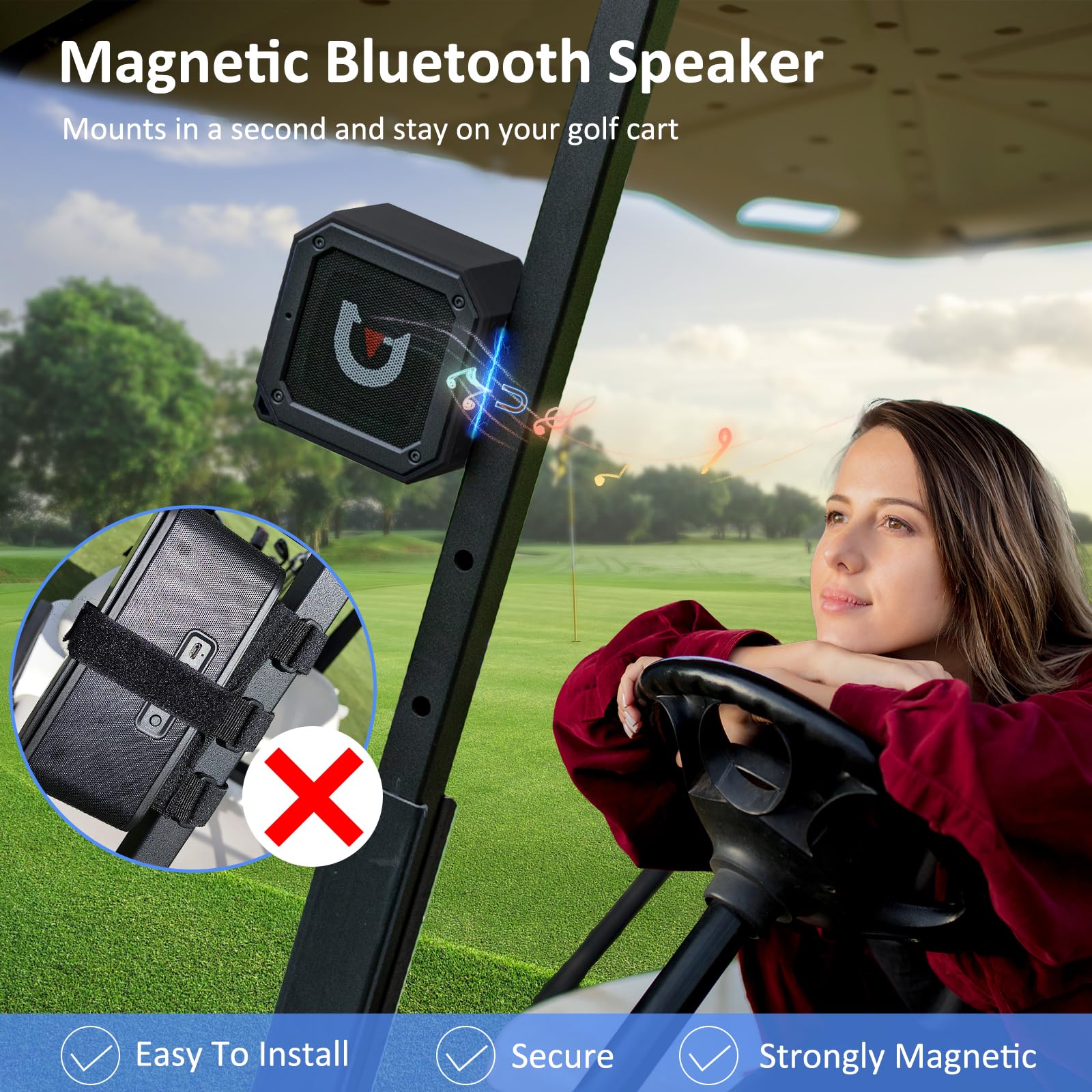 Portable Magnetic Bluetooth Speaker for Golf Carts - 20H Playtime, IPX7 Waterproof, Loud Stereo Sound with Bass Boost, TWS & SD Card Support - Perfect Golf Accessories & Gifts (Includes Storage Case) - Ideal for Outdoor Sports, Beach Parties & Golf Course Entertainment