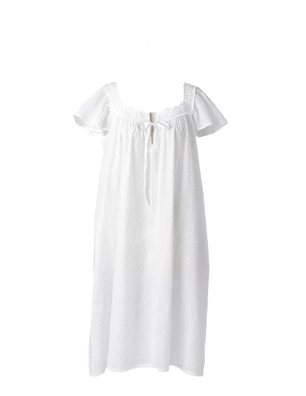Victorian Trading Co Papillon Swiss Dot Nightgown - White Cotton Sleepwear for Women Size M/L - Perfect for Vintage Lovers & Romantic Bedtime Wear