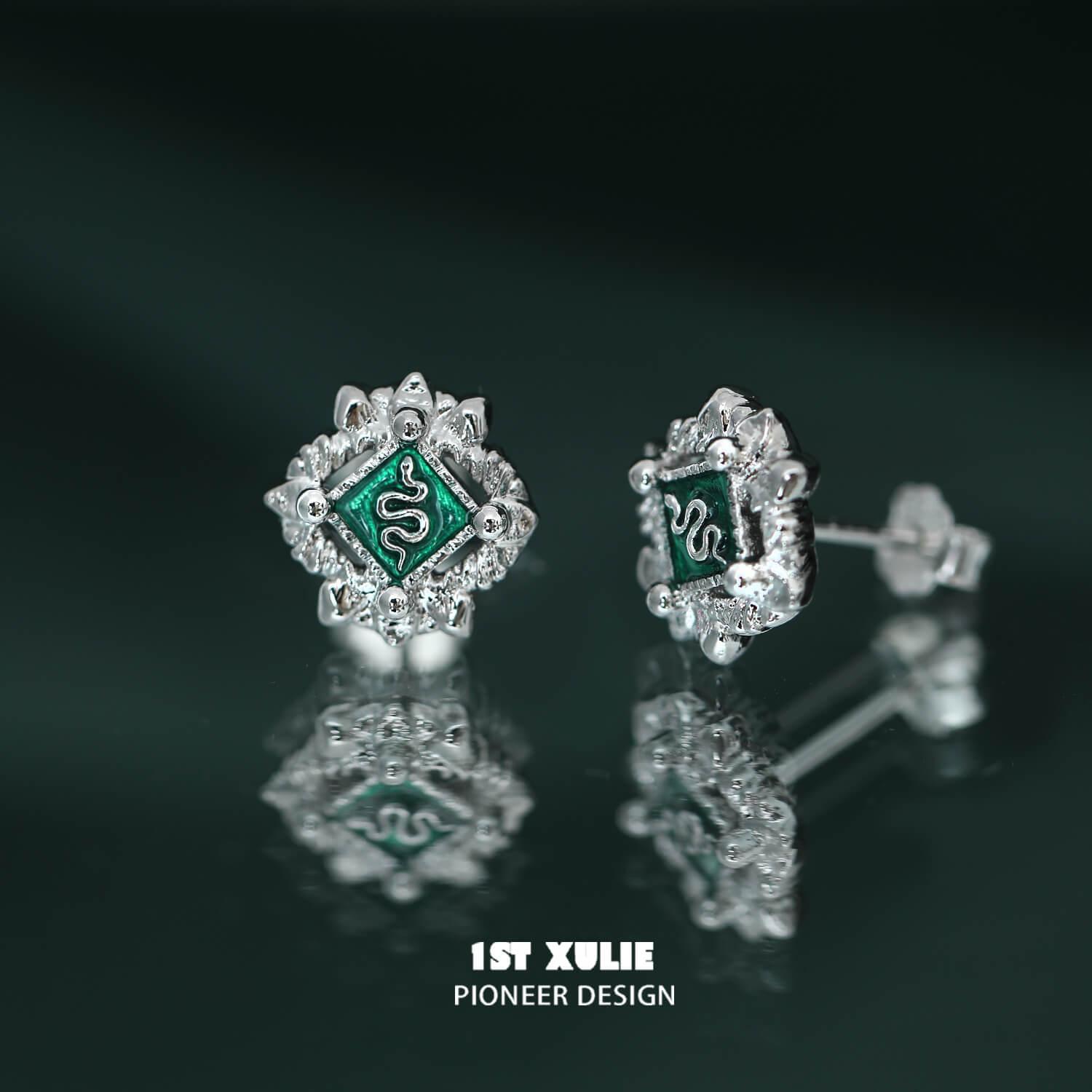 Slytherin House S925 Sterling Silver Snake Badge Earrings for Women - Harry Potter Inspired Jewelry Gift for Fans - Perfect for Cosplay, Halloween & Witchy Fashion