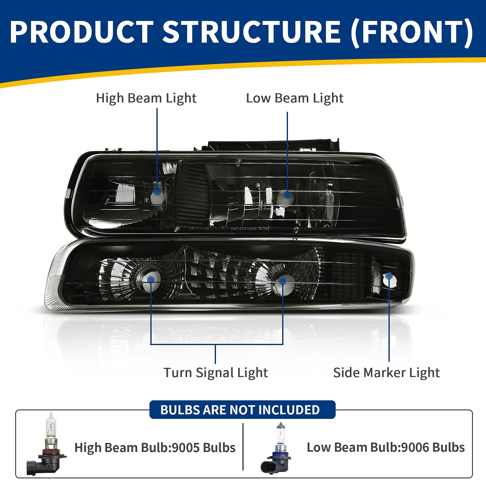 AUTOSAVER88 Headlight Assembly Compatible with 1999-2002 Chevy Silverado & 2000-2006 Tahoe Suburban - Replacement Headlamp with Bumper Lights - Perfect for Night Driving & Off-Road Adventures