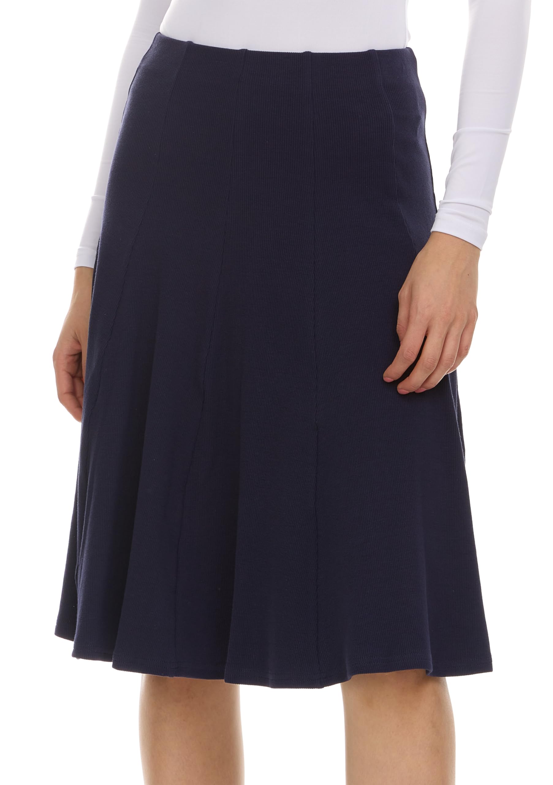 Women's Ribbed Cotton Knee-Length Skirt with Elastic Waist - Office Pleated Skirt for Work, Business Casual & Spring Outfits