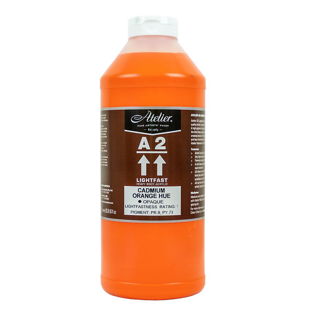 Premium A2 Lightfast Heavybody Acrylic Paint - 1 Litre Cadmium Orange Hue - Professional Artist Grade for Canvas, Murals & Fine Art Painting