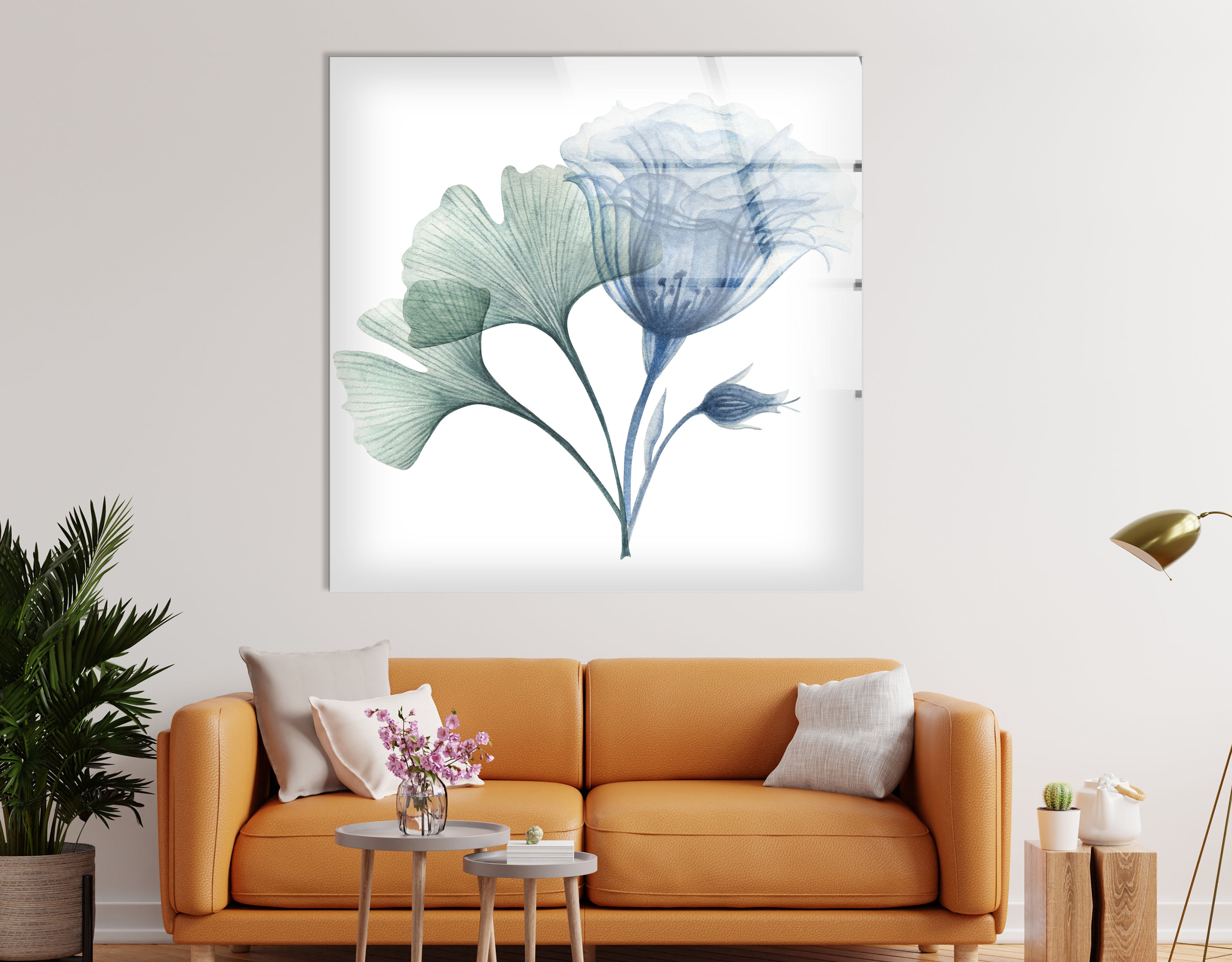 Blue Bloom Wall Art - Elegant Floral Glass Print for Modern Home Decor | Perfect for Living Room, Bedroom & Office Wall Decoration