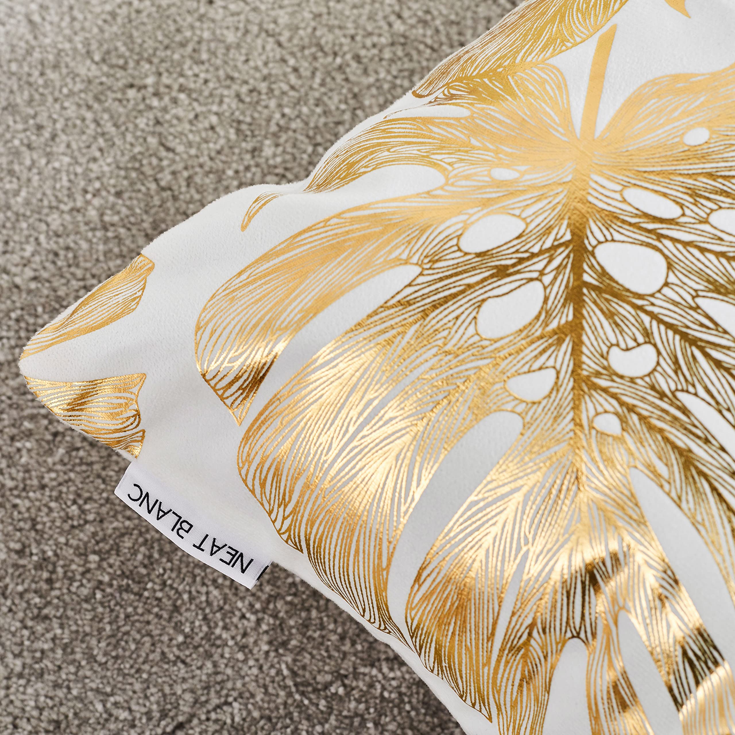 4 Pack Gold Foil Leaf Print Decorative Throw Pillow Covers 20x20 Inches (50x50cm) - Luxury Couch, Bedroom & Car Decor Accent Pillow Cases for Home, Living Room, Sofa and Office Decor
