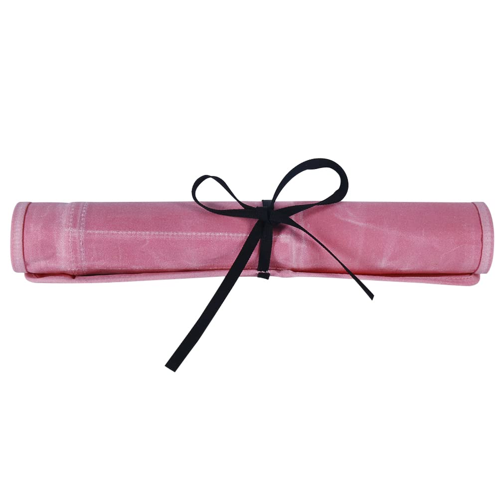 Heavy Duty Waxed Canvas Knife Roll Bag with 6 Slots - Professional Chef Knife Pouch Holder for Kitchen, Travel & Camping - Durable Pink Knife Storage for Home & Outdoor Use