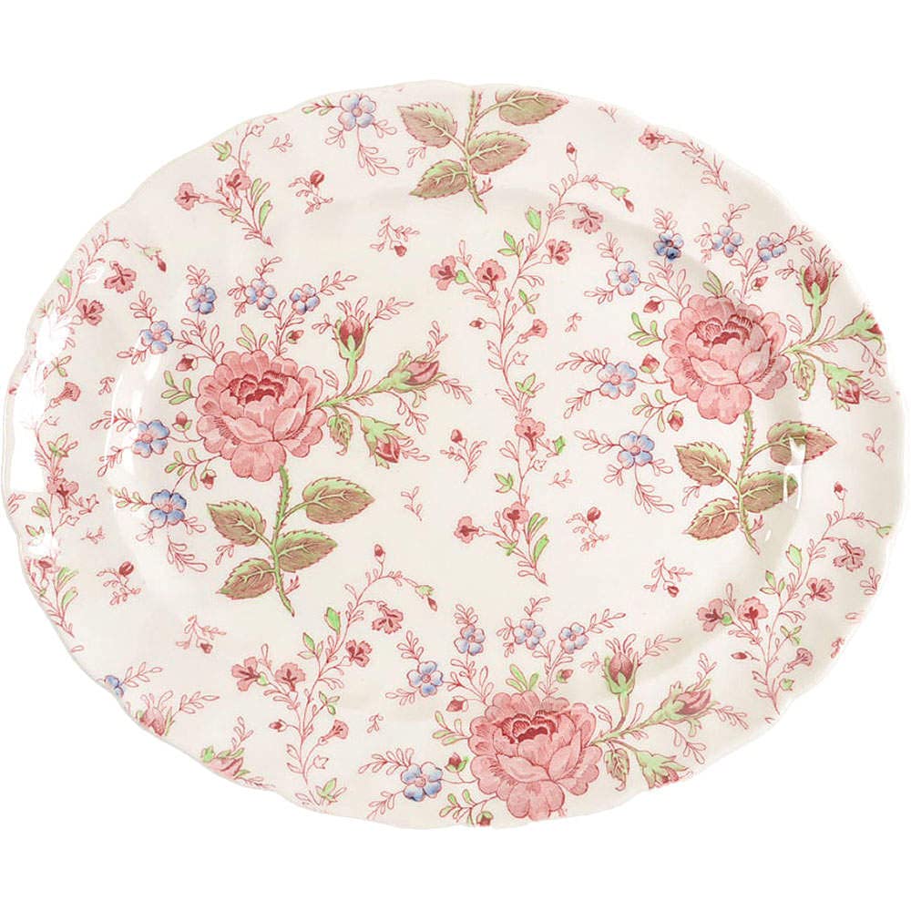 Johnson Brothers Rose Chintz Pink Oval Serving Platter - Elegant Floral Dinnerware for Tea Parties, Bridal Showers & Special Occasions