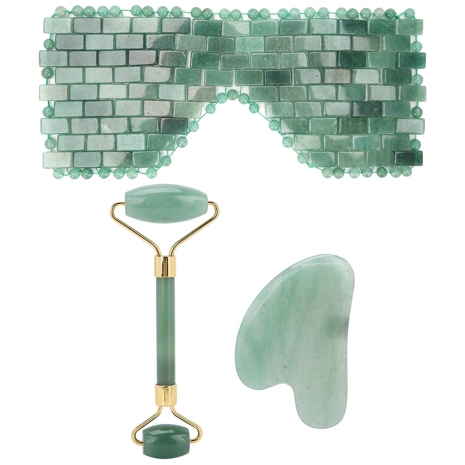 Facial Roller Set for Face & Neck Massage - Jade & Rose Quartz Rollers to Reduce Puffiness, Eye Fatigue & Wrinkles - Perfect for Skincare Routine, Relaxation & Forehead Massage