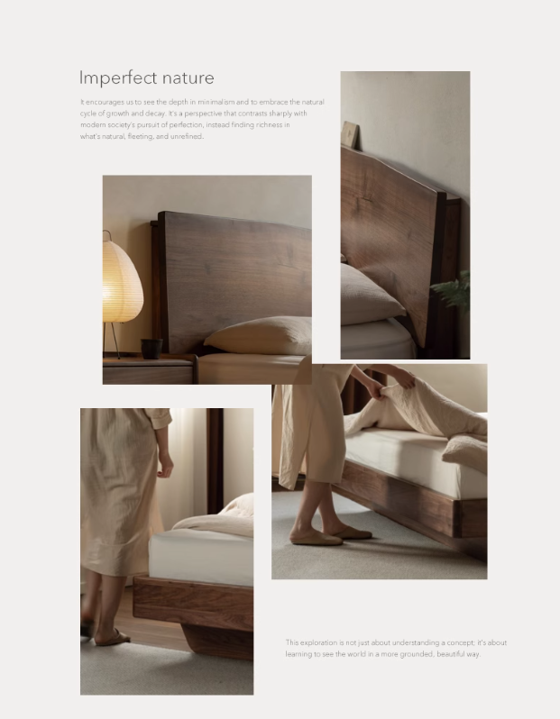 Black Walnut Solid Wood Bed Frame - Wabi Sabi Style Minimalist Bedroom Furniture for Zen & Japandi Home Decor