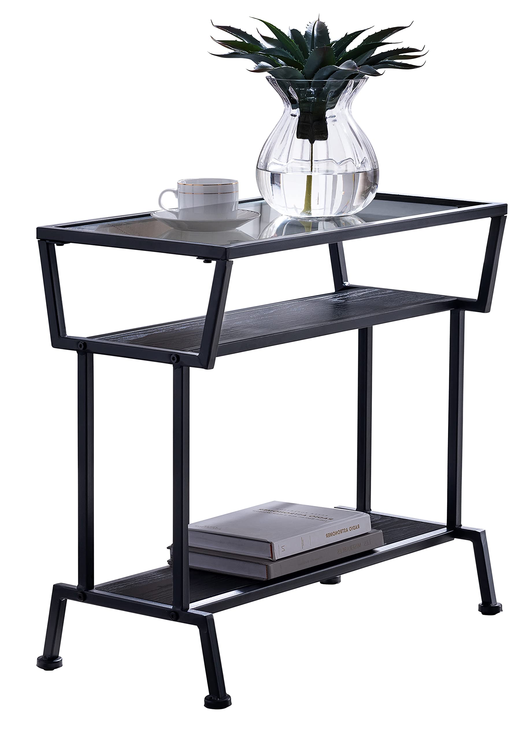 Kings Brand Furniture - Dosamantes Side End Table with Storage Shelves, Black - Perfect for Living Room, Bedroom, or Office Organization