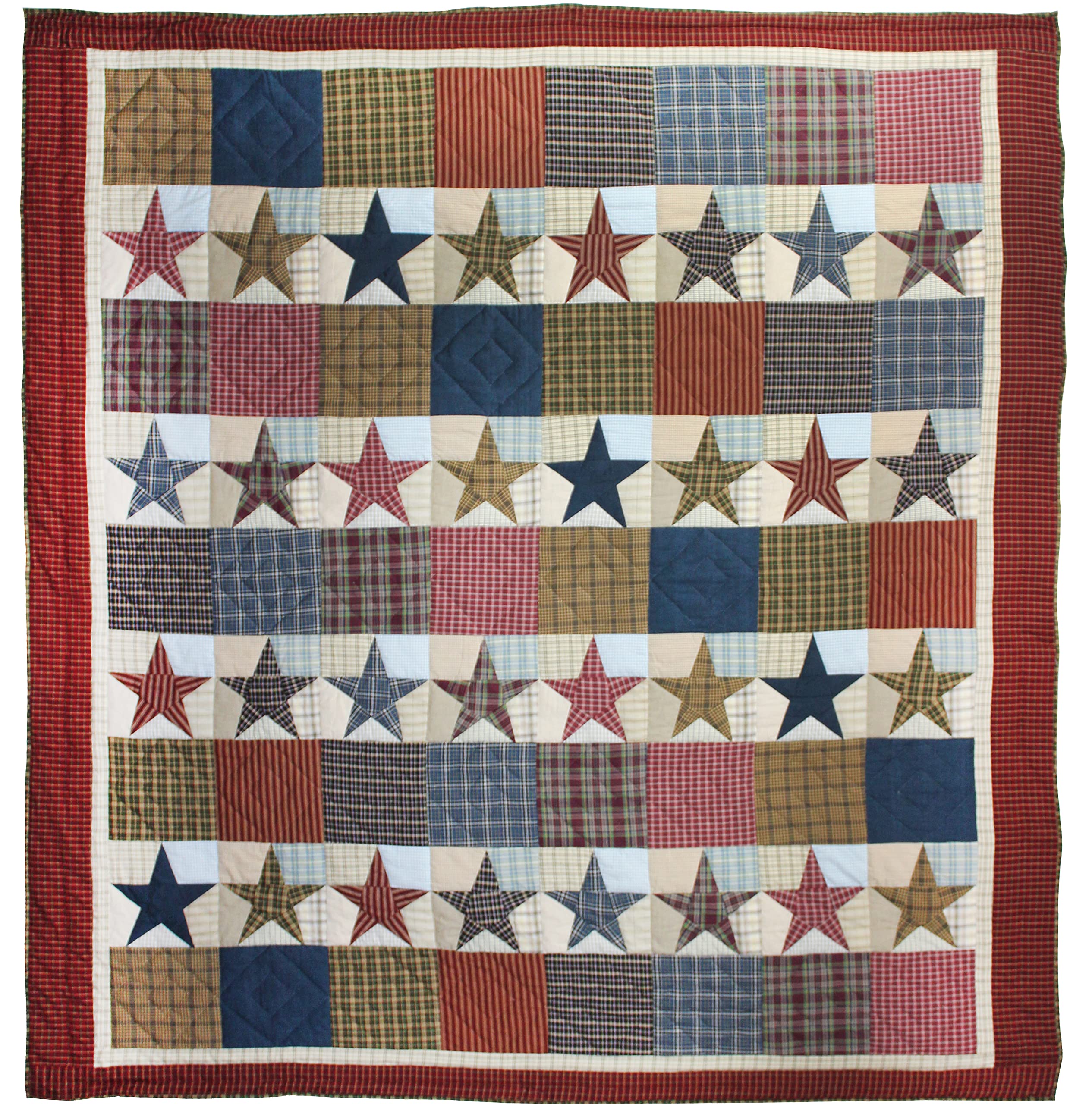 Log Star Queen Quilt Set - 4 Piece Handmade Cotton Patchwork Bedding (85