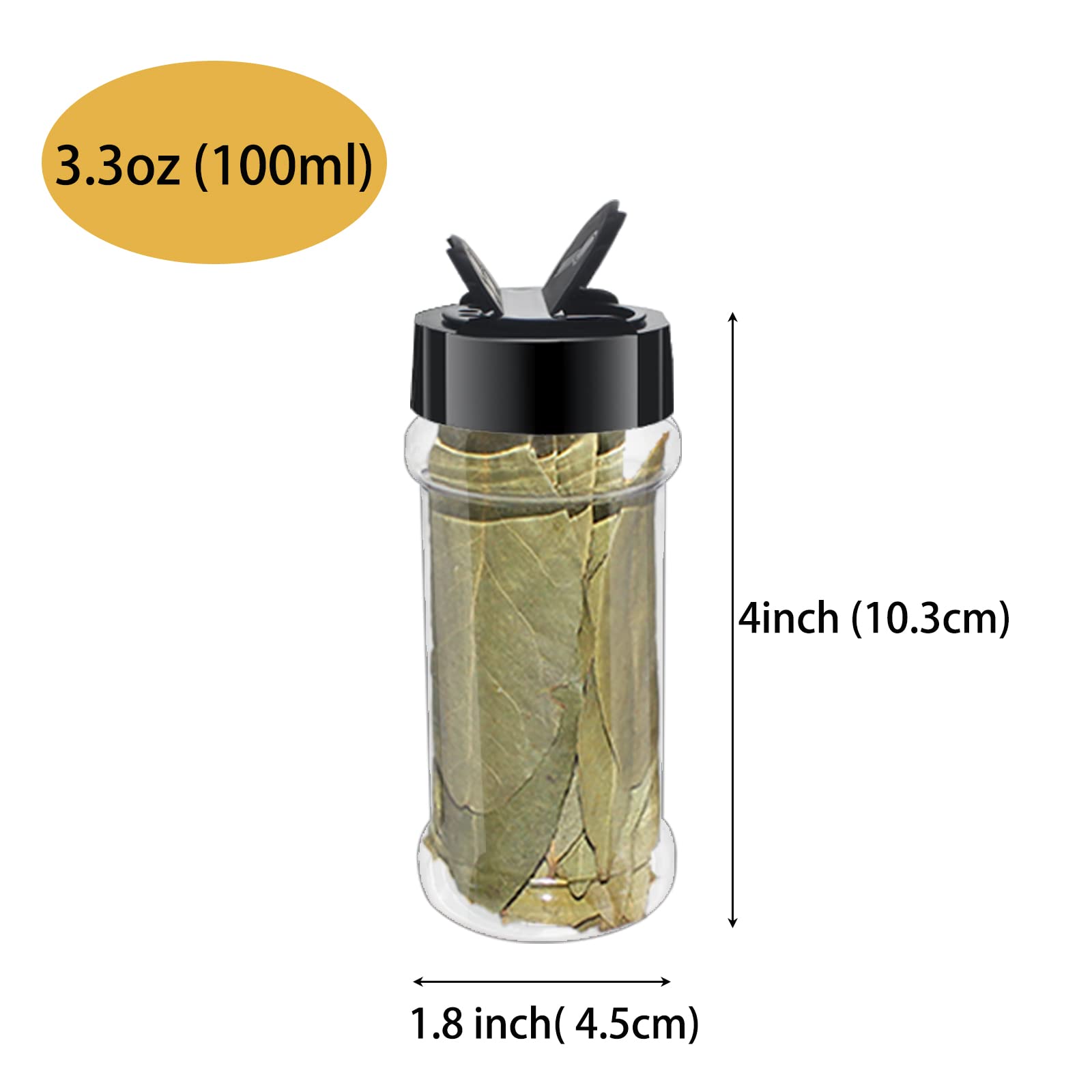 24 Pack 3.3 oz (100ml) Clear Plastic Spice Jars with Black Shaker Lids - Round Seasoning Bottles with Labels & Marker - Perfect for Kitchen, Pantry Organization & Spice Storage