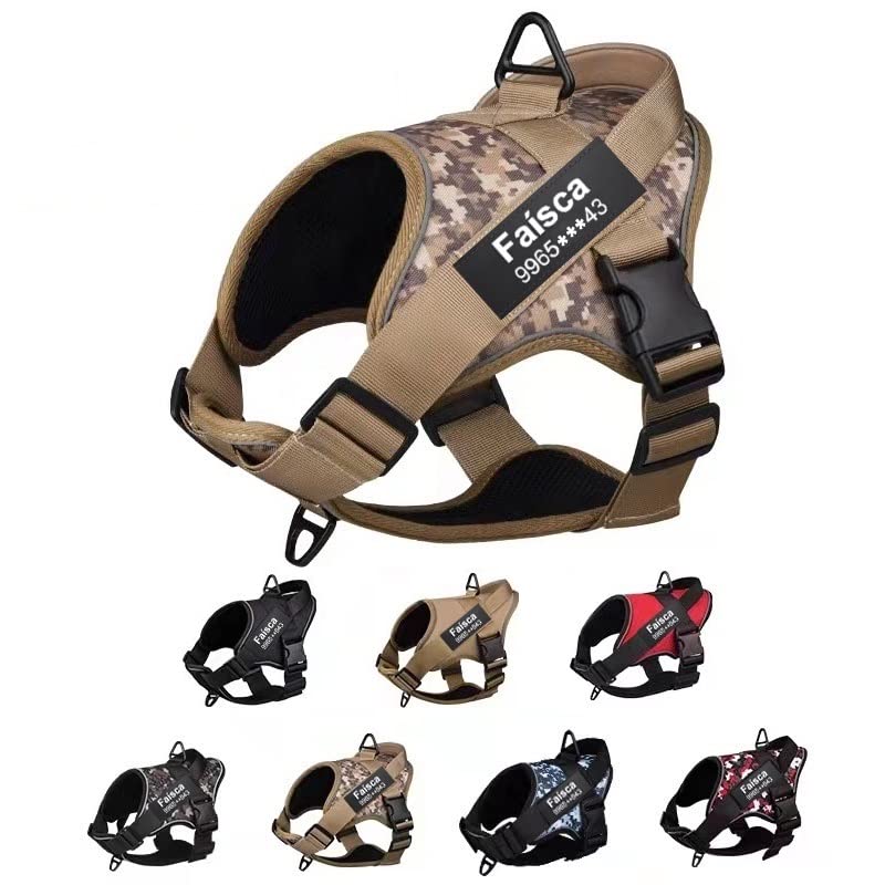 Custom No-Pull Dog Harness with 2 Leash Clips & Personalized Patches - Adjustable Soft Padded Reflective Pet Vest for Small Medium Large Dogs - Easy Control Handle for Walking Running Hiking Training