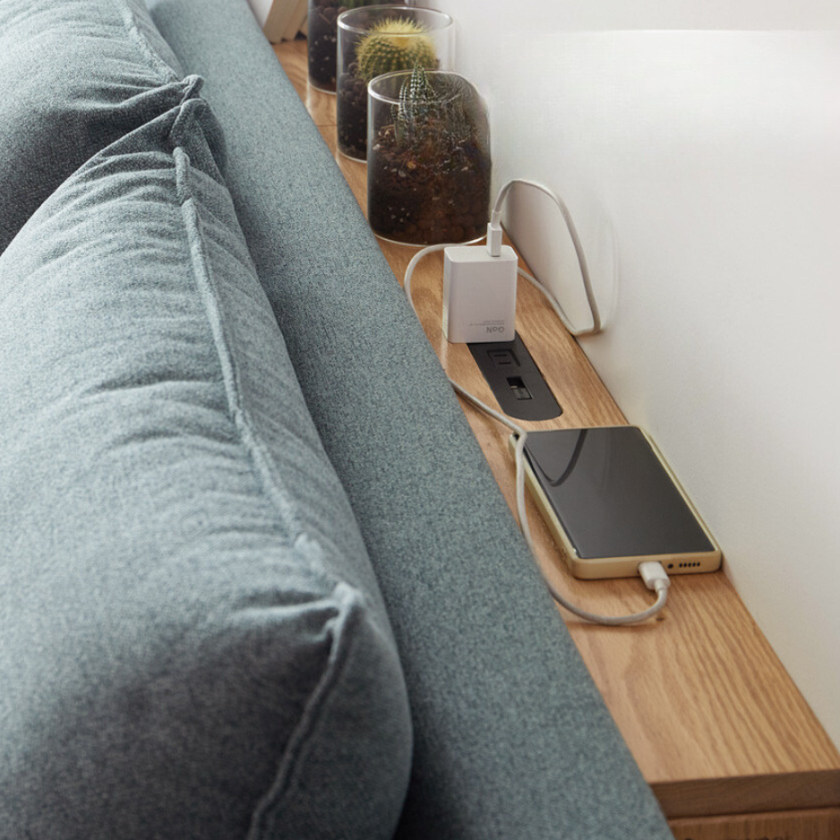 Solid Oak Wood Sofa with Rear Storage - Modern Wall Shelf for Living Room, Bedroom, or Office Organization