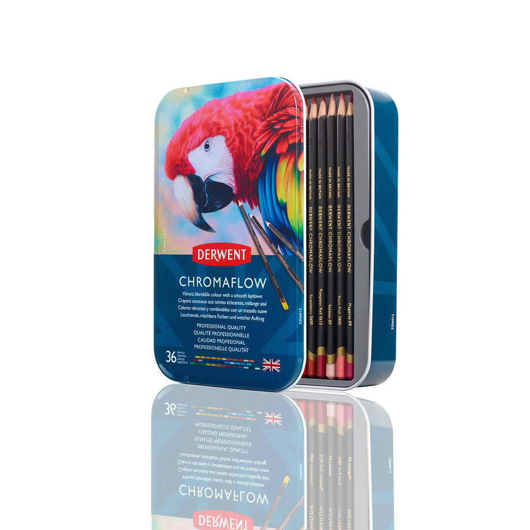 Derwent Chromaflow Colored Pencils Set - 36 Vibrant Artist Pencils in Tin Box for Drawing, Sketching & Adult Coloring Books | Premium Quality Art Supplies for Professionals & Beginners