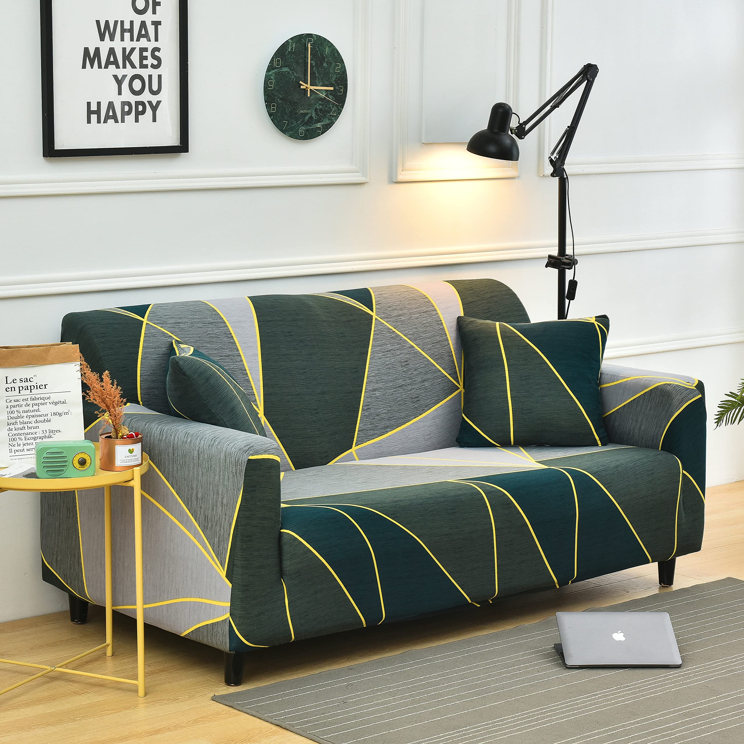 Stretch Printed Couch Cover for 2-Seater Sofa - Patterned Loveseat Slipcover with Non-Slip Design (LGR Size) - Perfect for Living Room Decor, Pet Protection, and Furniture Refresh
