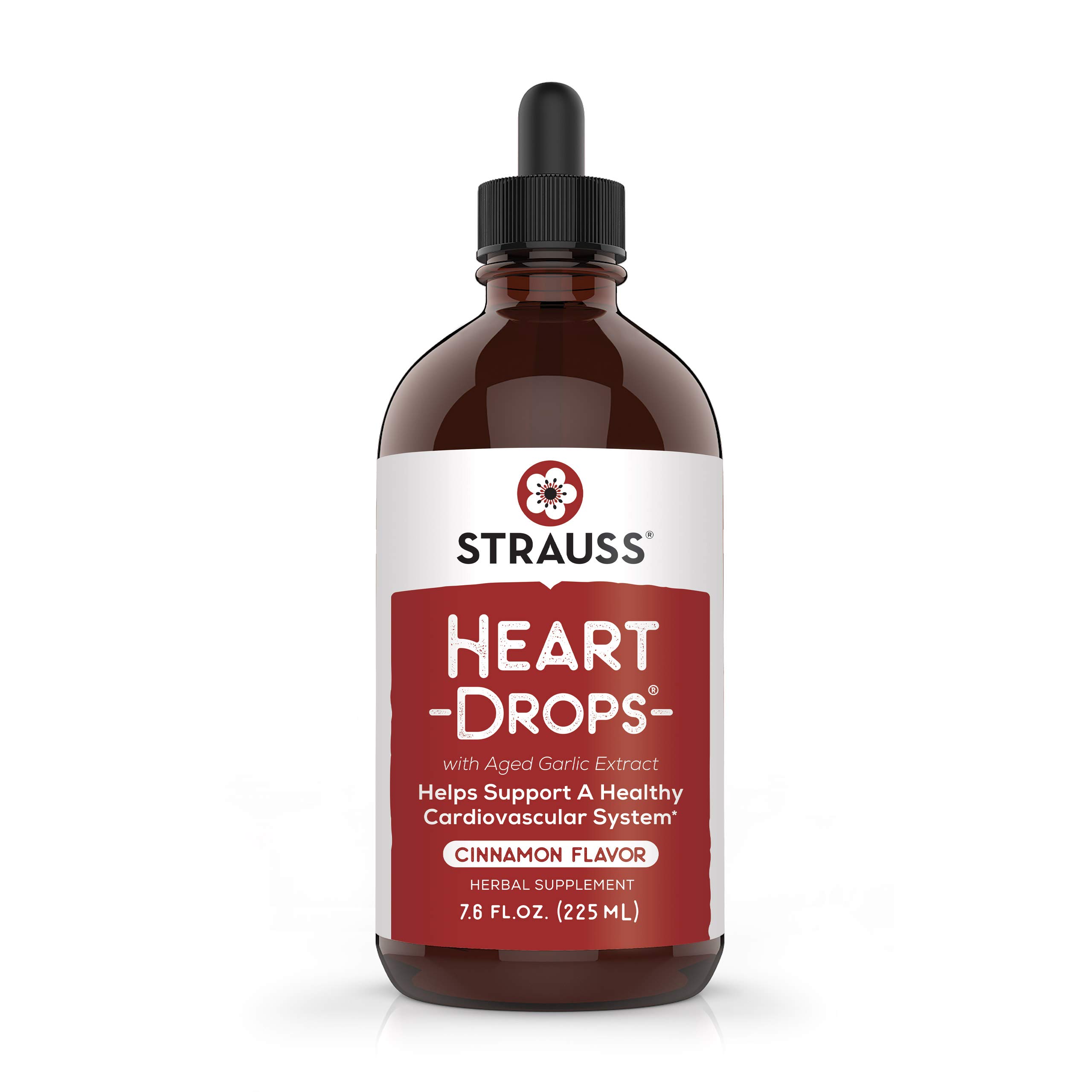 Strauss Naturals Heartdrops - Herbal Heart Support Supplement with European Mistletoe & Aged Garlic Extract, 7.6 fl oz, Cinnamon Flavor - Supports Cardiovascular Health for Active Lifestyles