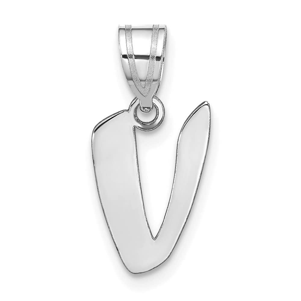14K White Gold Polished Script Letter V Initial Pendant Necklace - Elegant Personalized Jewelry Gift for Women - Perfect for Birthdays, Anniversaries & Special Occasions