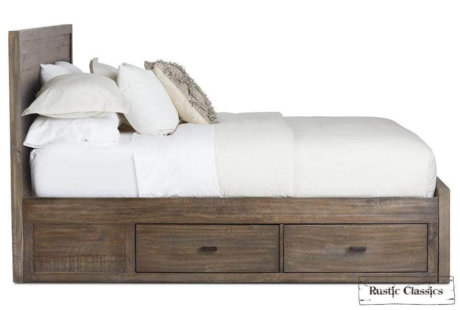 Whistler Grey Reclaimed Wood Platform Bed with 4 Storage Drawers - Queen & King Size - Perfect for Modern Bedroom, Guest Room & Small Space Organization