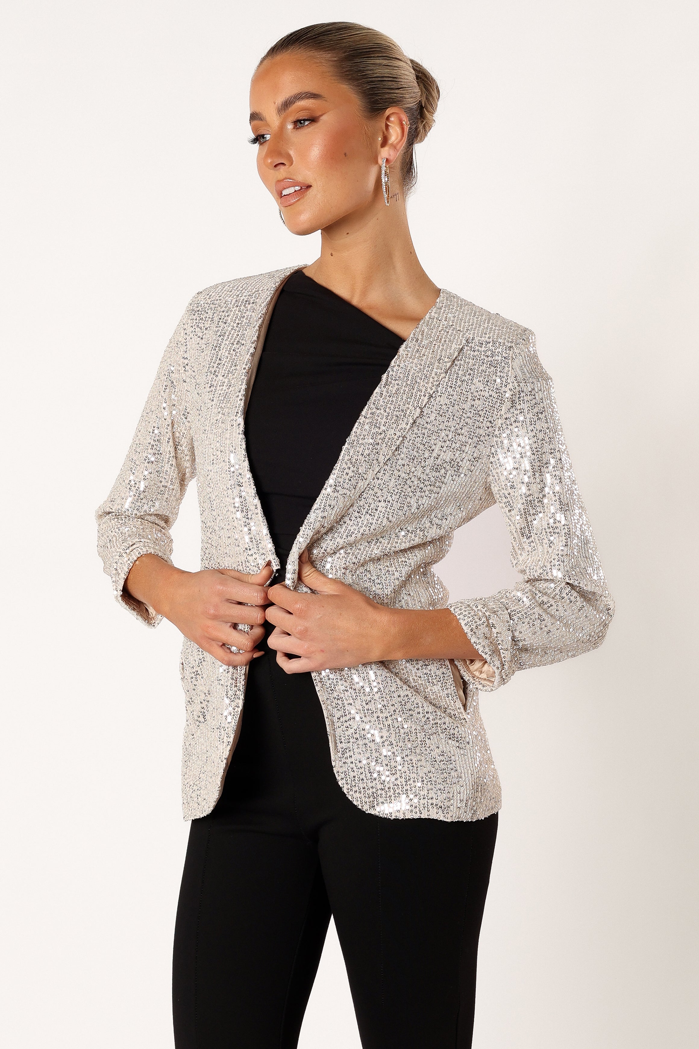 Camille Sequin Blazer for Women - Elegant Silver Sparkle Party Jacket | Perfect for Evening Events, Weddings & Night Out