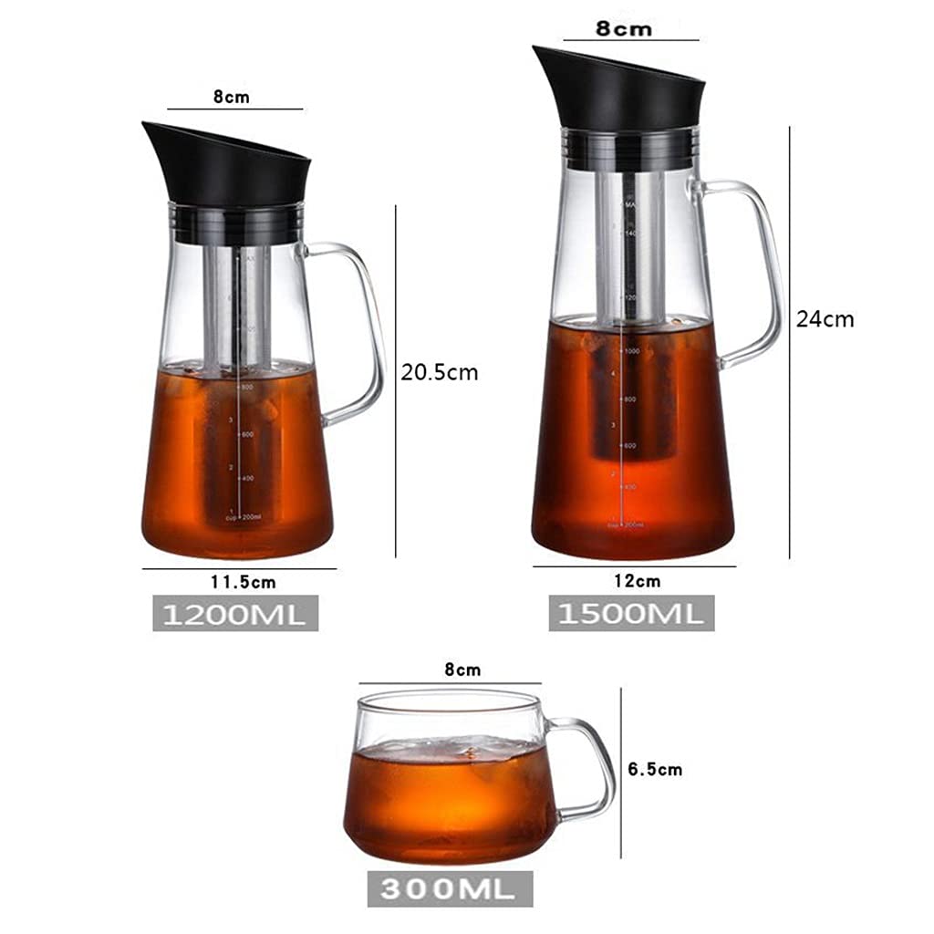 Premium Cold Brew Coffee Maker & Iced Tea Infuser with Removable Stainless Steel Filter - 1.4L Durable Glass Carafe, Fruit Infusion Pitcher with Ergonomic Handle (Style3) - Perfect for Home, Office & Outdoor Use